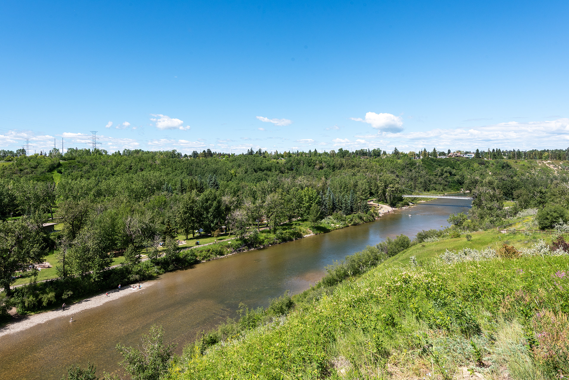 View from the ridge, of the Elbow River and Sandy Beach Park