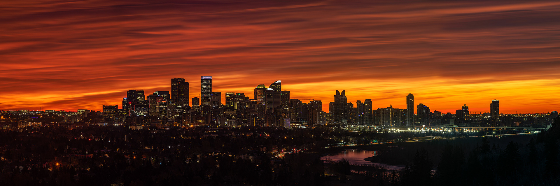 Panoramic Cityscape (pre sunrise) from Edworthy Park, Calgary, Alberta