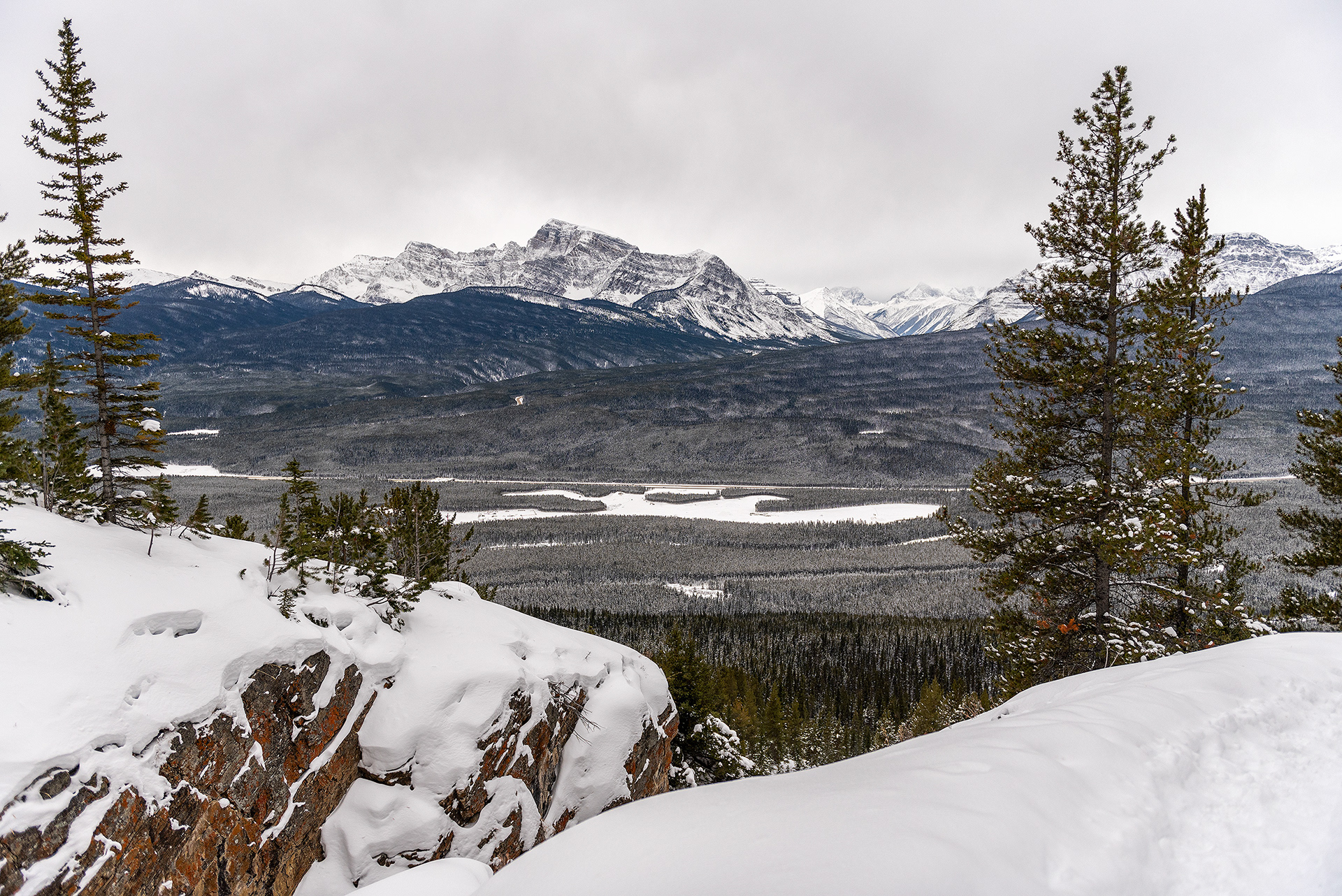 A view of the Bow Valley from the Castle Lookout hiking trail in Banff National Park, AB