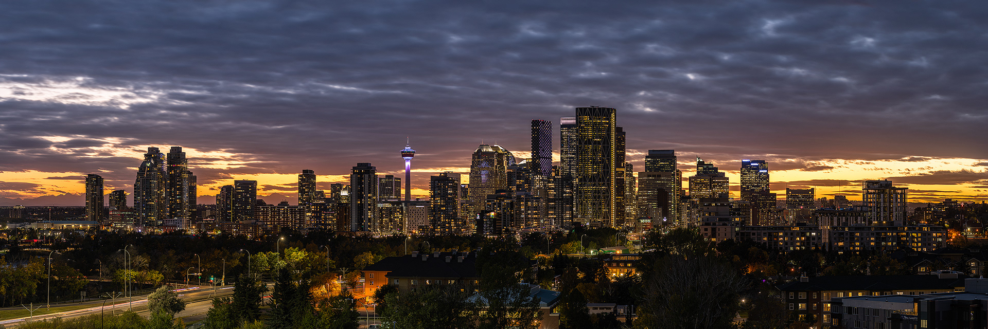 Panoramic Cityscape (post sunset) from Tom Campbell's Hill Natural Park, Calgary, Alberta