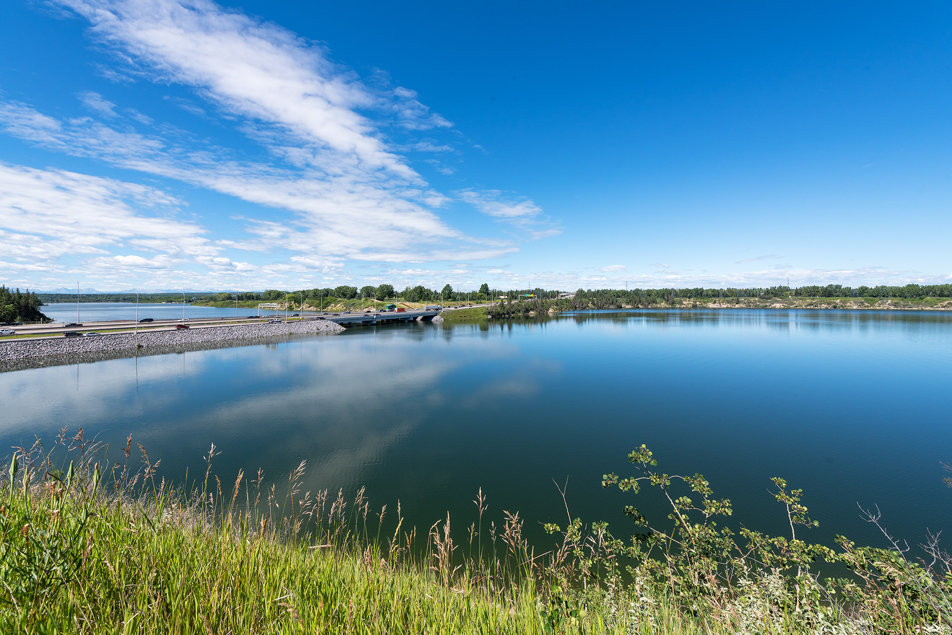 View of the Glenmore Reservoir, and the Glenmore Causeway Bridge