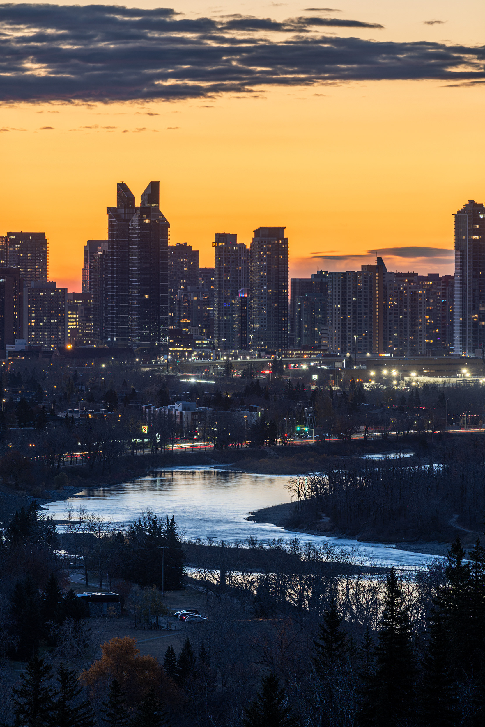 Cityscape (pre sunrise) from Edworthy Park, Calgary, Alberta
