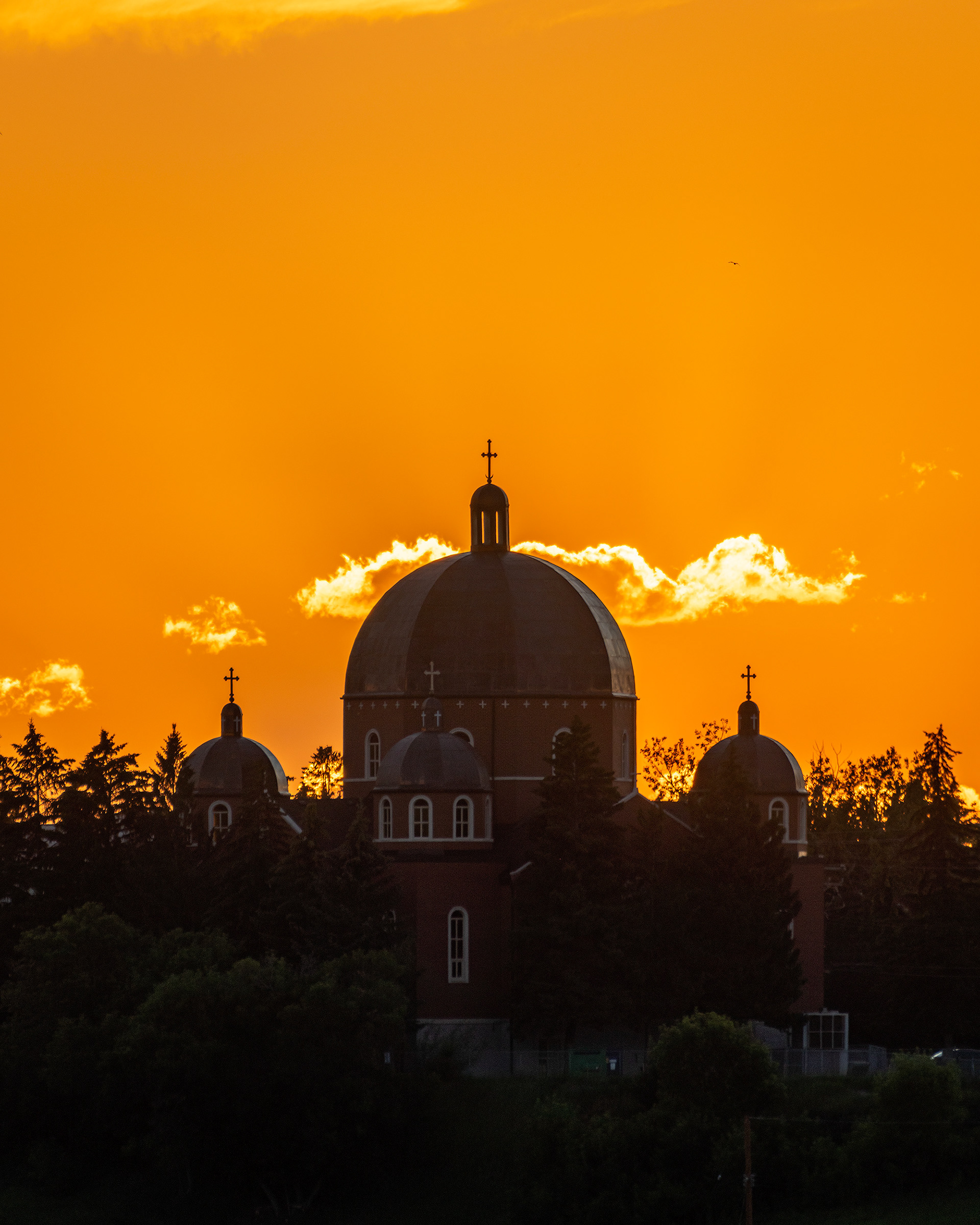 Sunset, Assumption of the Blessed Virgin Mary Ukrainian Catholic Church, from Tom Campbell's Hill Natural Park, Calgary, AB