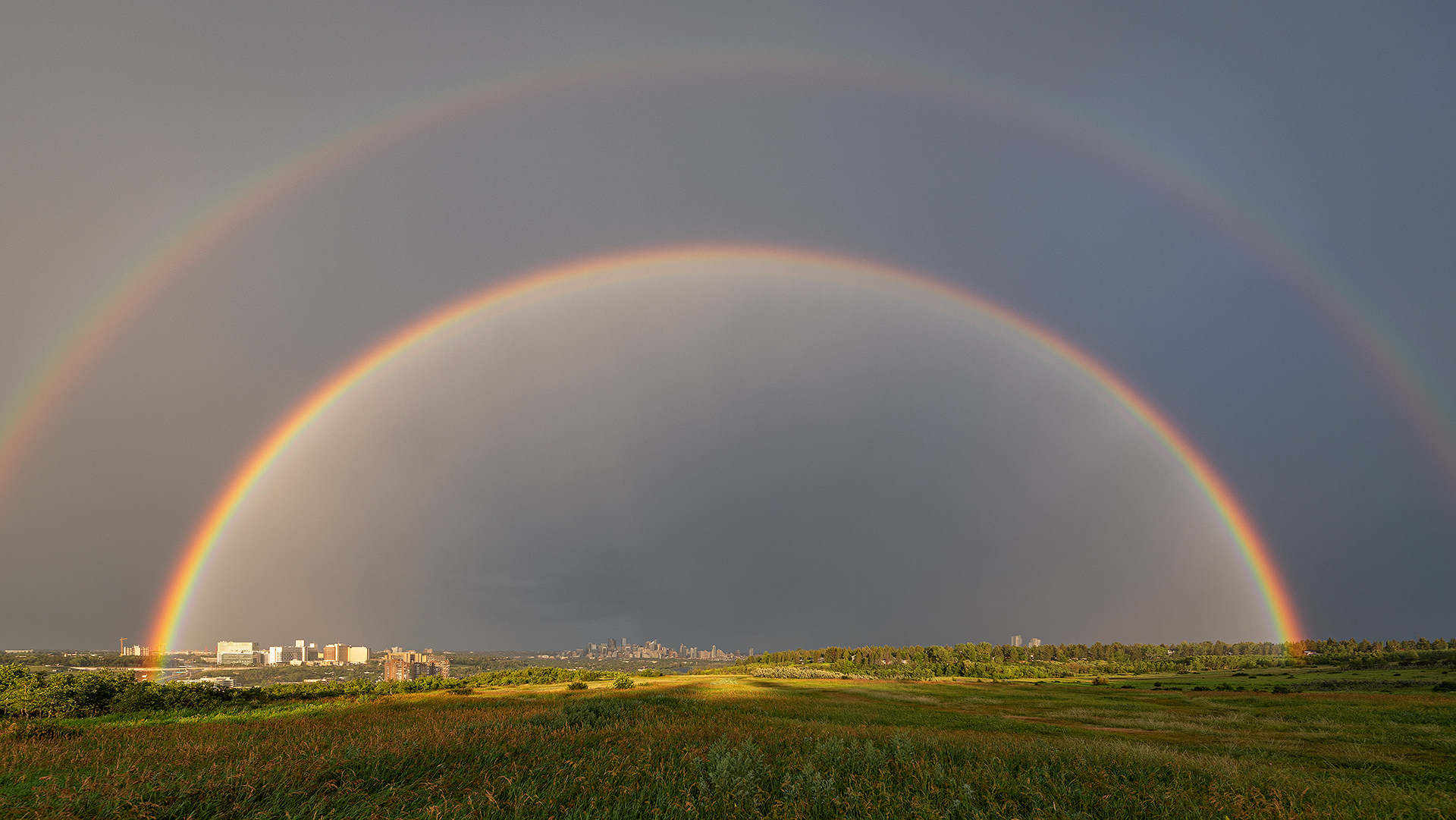 Double Rainbow at Sunset, from Edworthy Park, Calgary, AB
