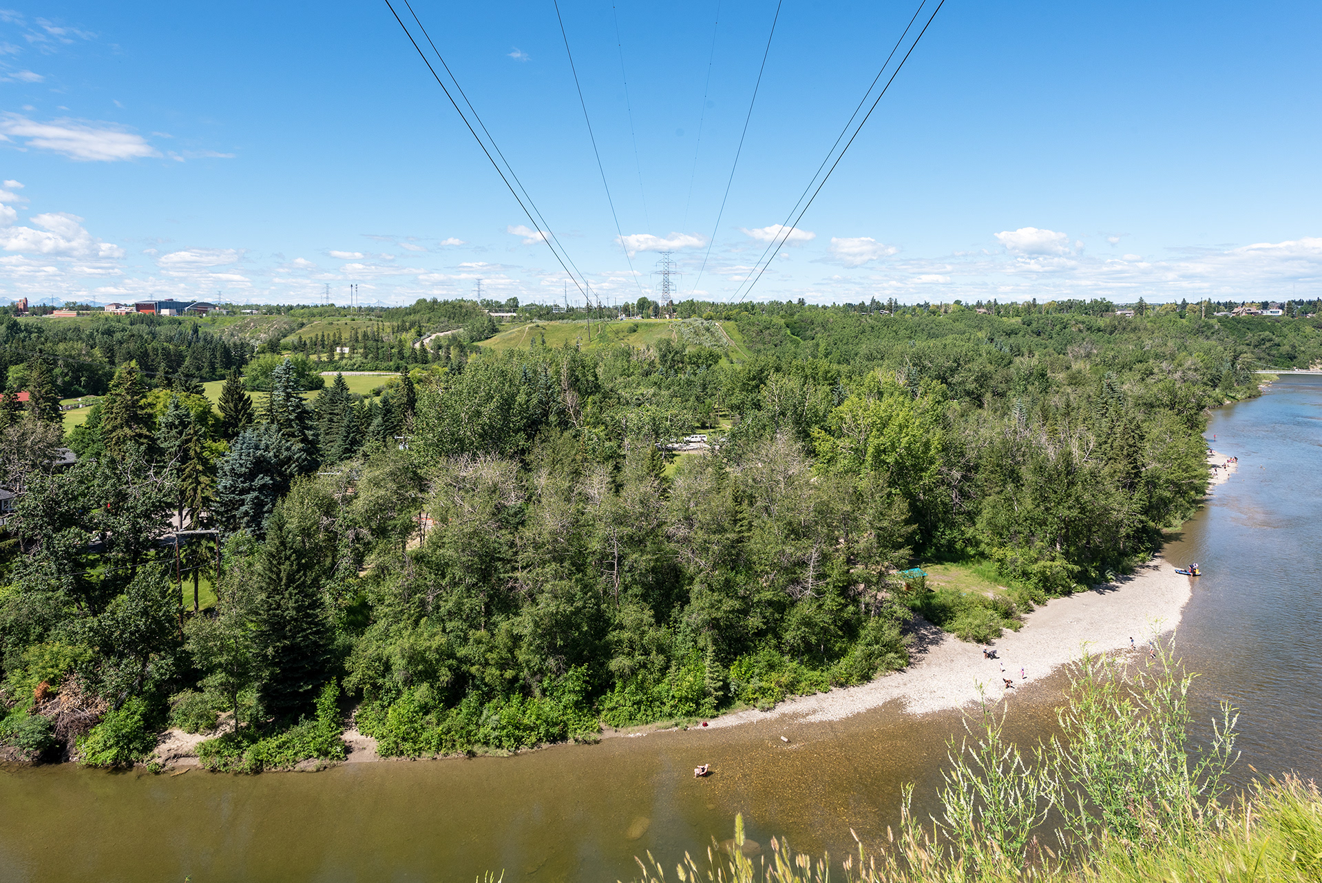 View from the ridge, of the Elbow River and Sandy Beach Park