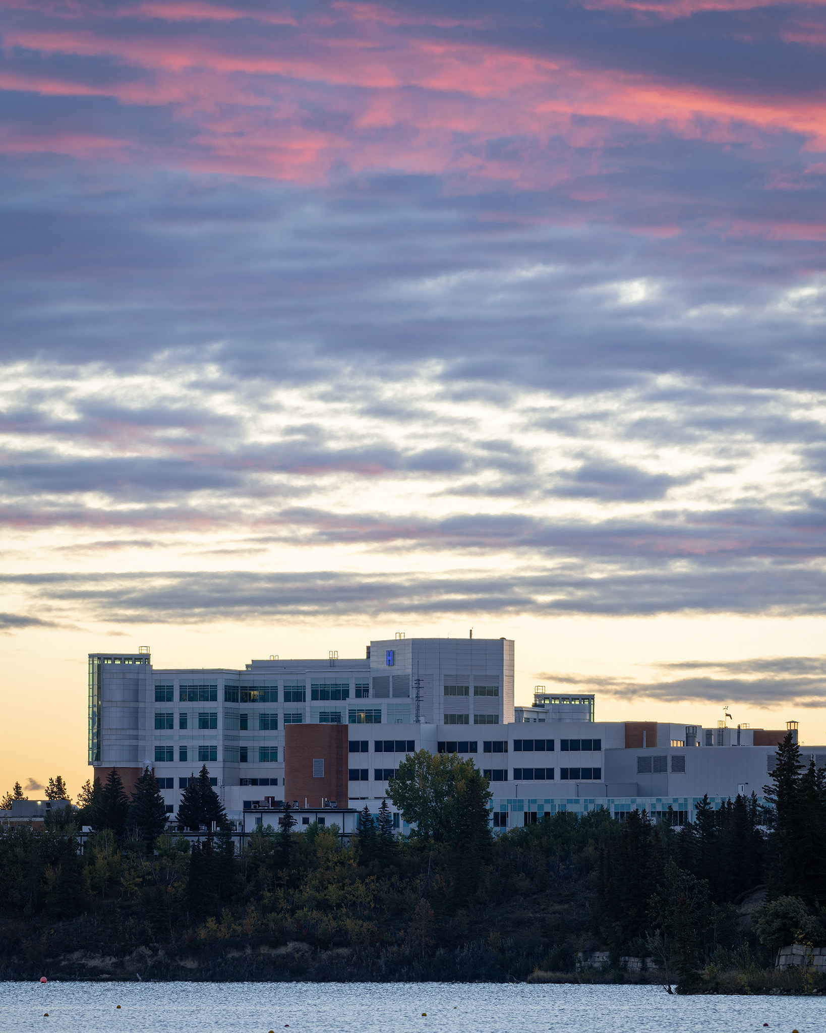 Rockyview General Hospital at Sunrise, from North Glenmore Park, Calgary, AB - September 24th (7:20 AM)