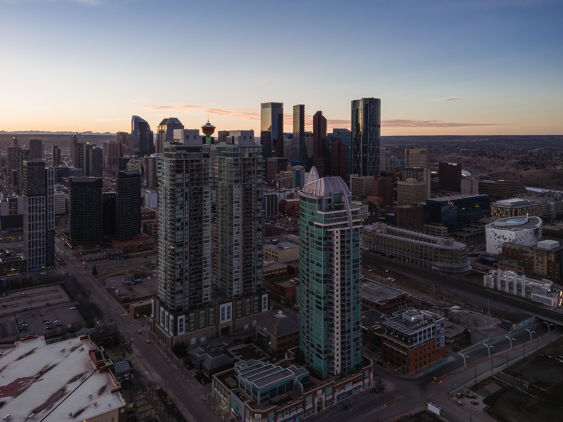 Photo of a portion of the Downtown Calgary skyline from near East Village, Calgary, AB - March 17th