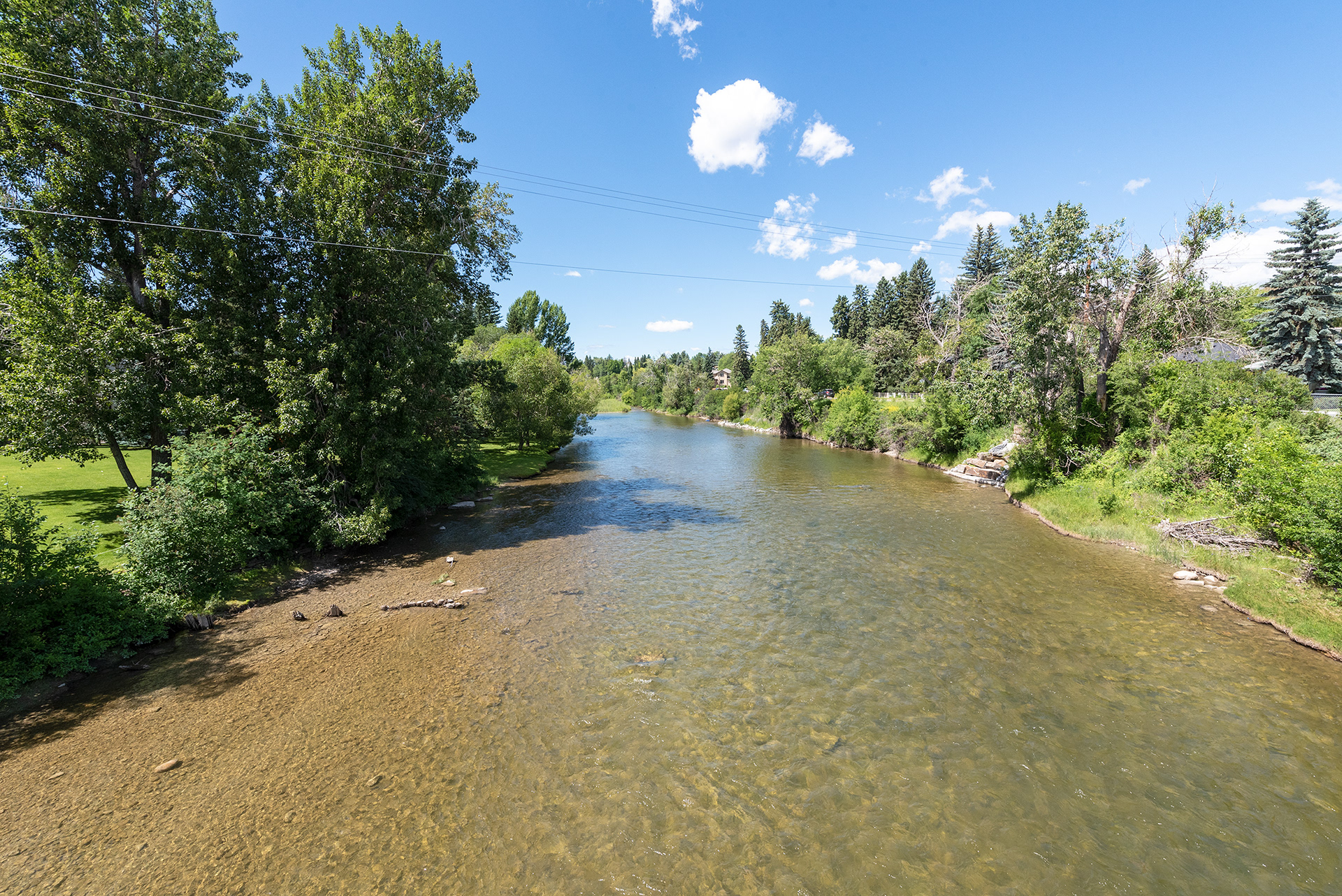 Upstream view of the Elbow River from on the Riverdale Avenue Footbridge