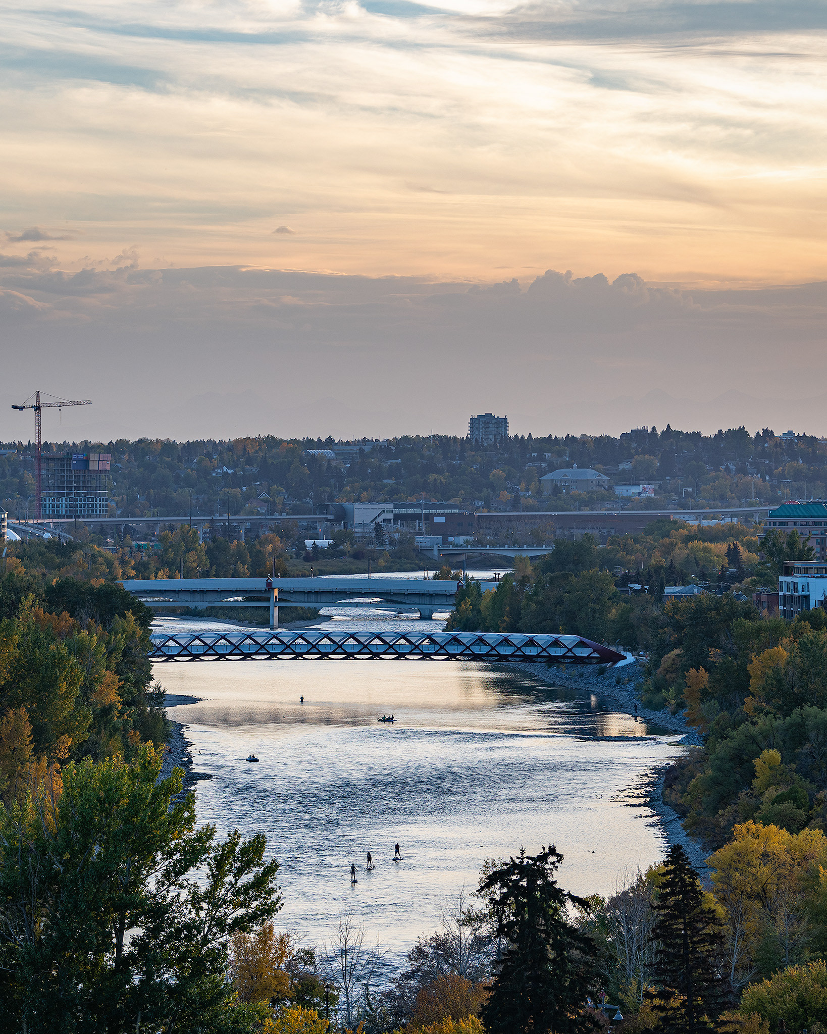 The Bow River and Peace Bridge, from the Crescent Heights Lookout Point, Calgary, AB - September 28th (6:53 PM, 22 Mp)