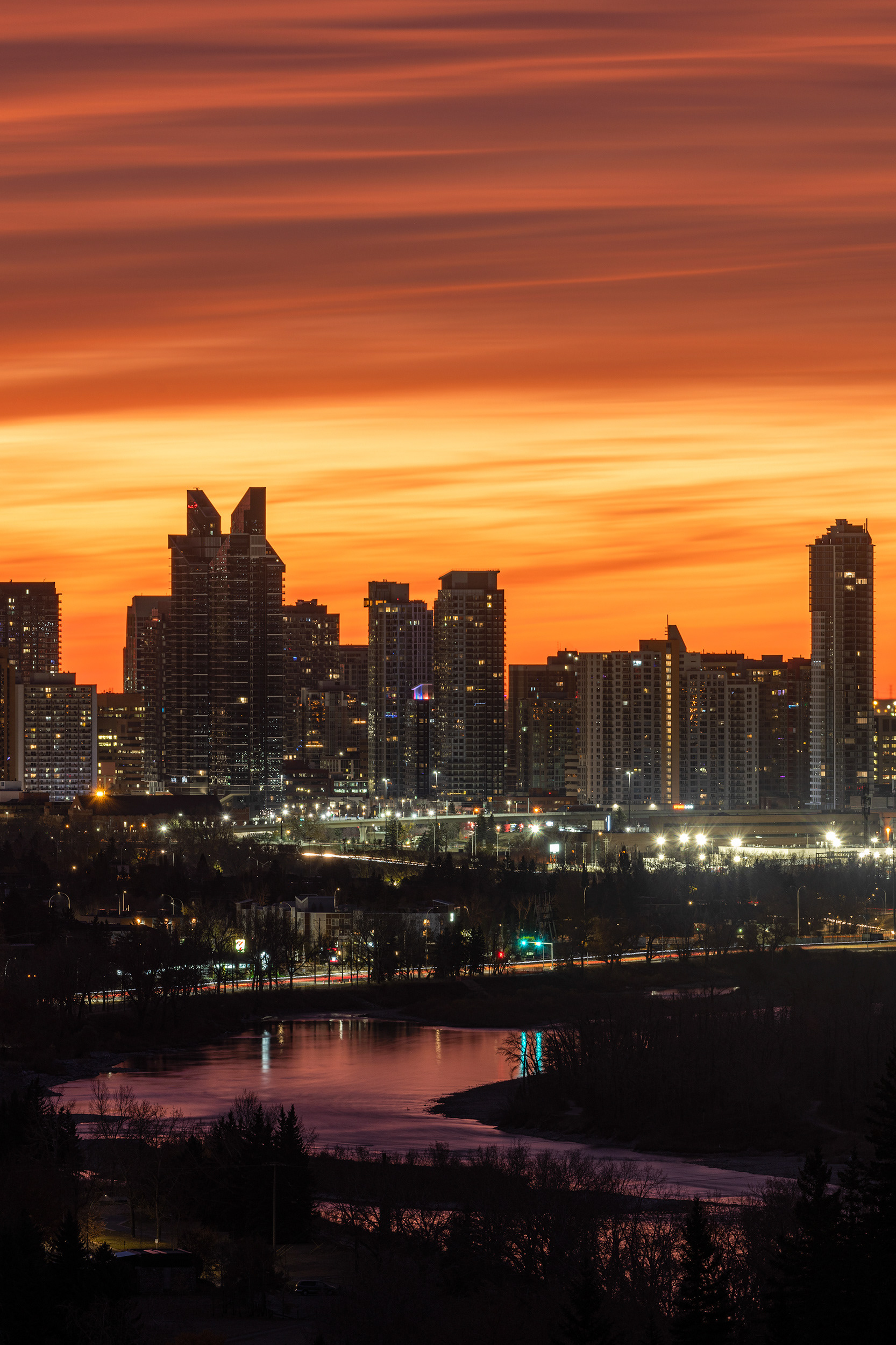 Cityscape (pre sunrise) from Edworthy Park, Calgary, Alberta