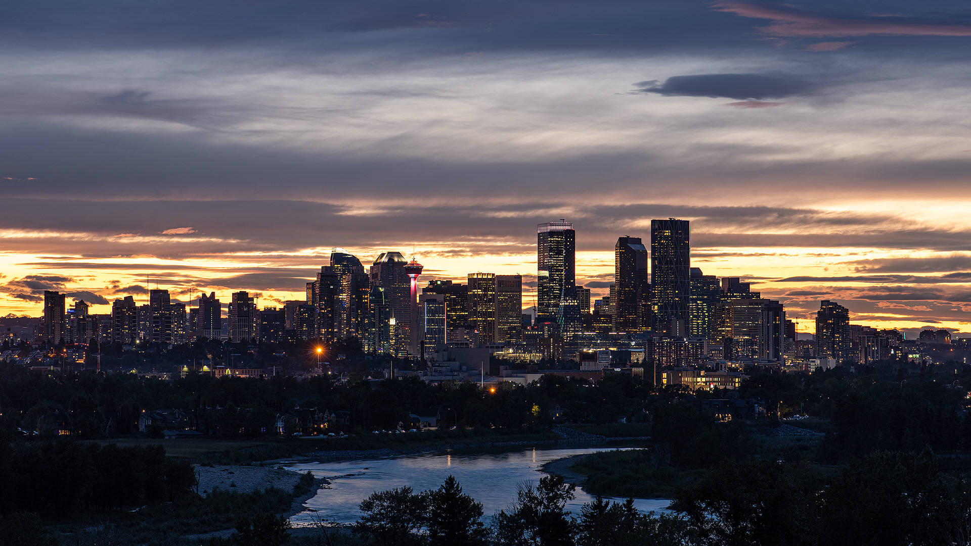 Cityscape (at sunset) from Valleyview Park, Calgary, Alberta
