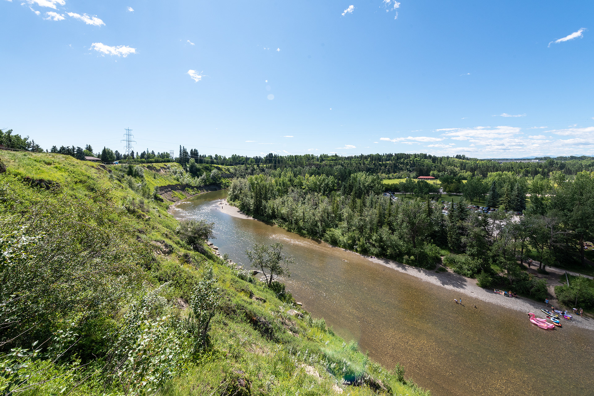 View from the ridge, of the Elbow River and Sandy Beach Park