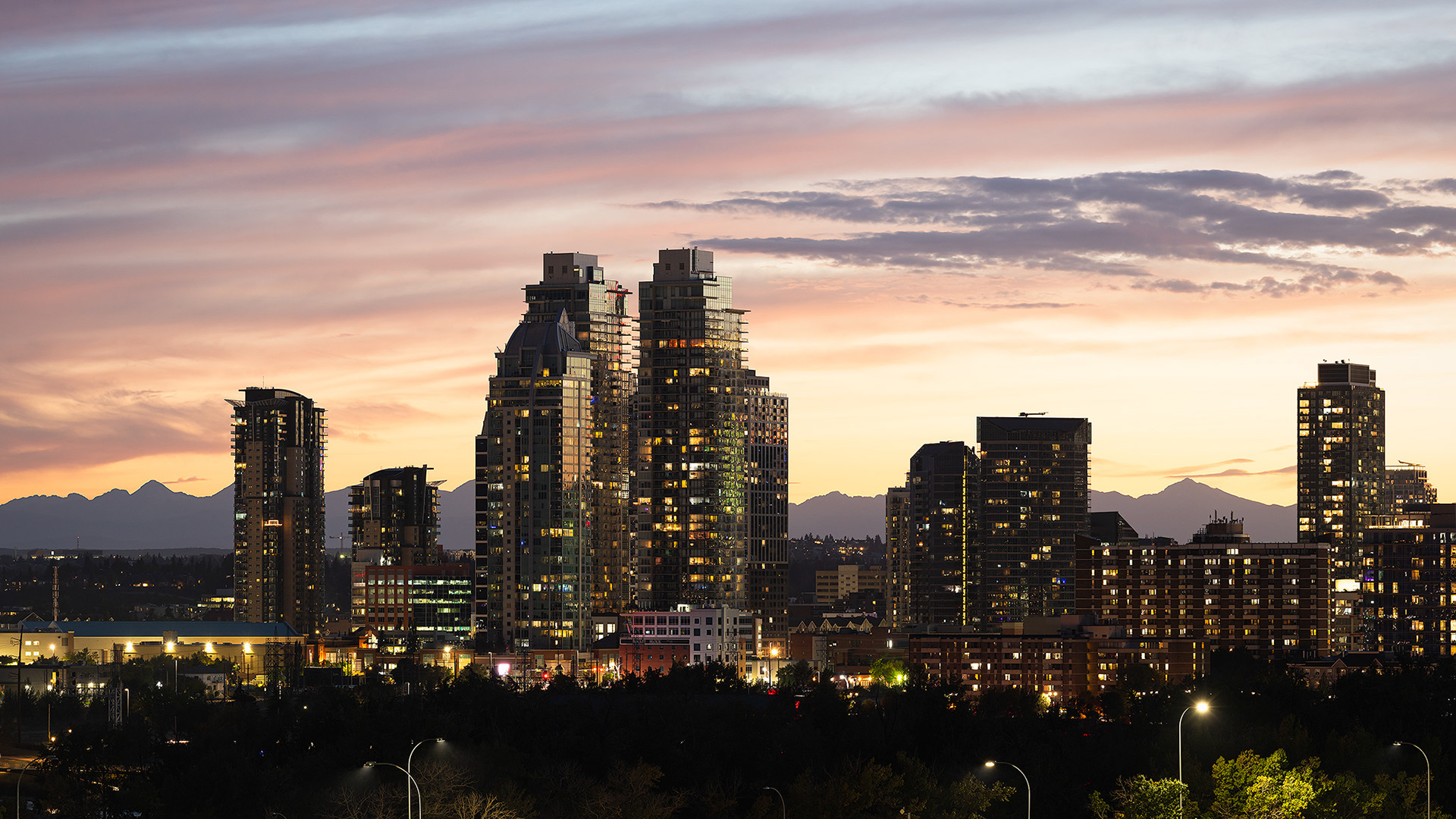 Sunset behind the Downtown Calgary East End skyline, from Tom Campbell's Hill Natural Park, Calgary, AB - September 22nd (8:11 PM)