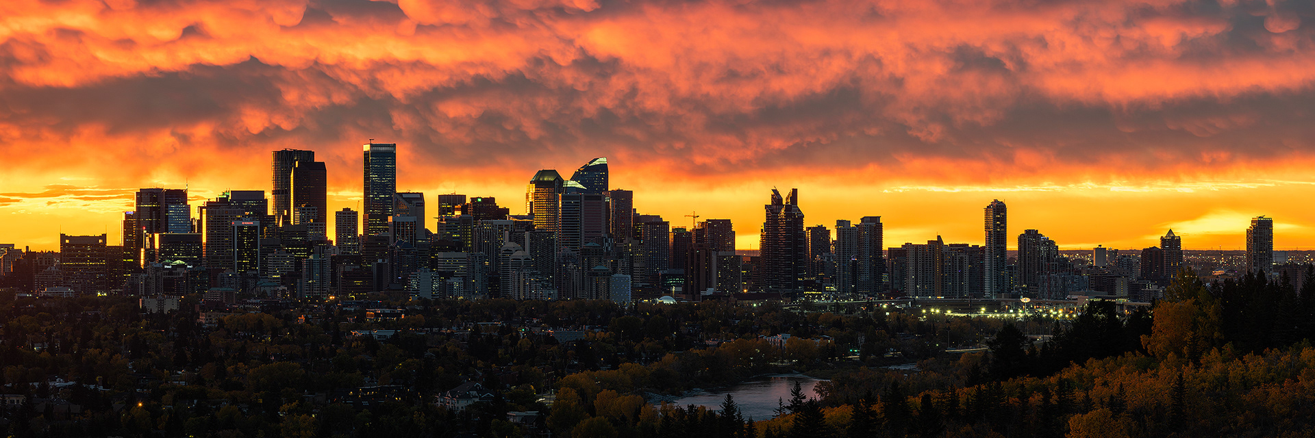 Panoramic Cityscape (pre sunrise) from Edworthy Park, Calgary, Alberta