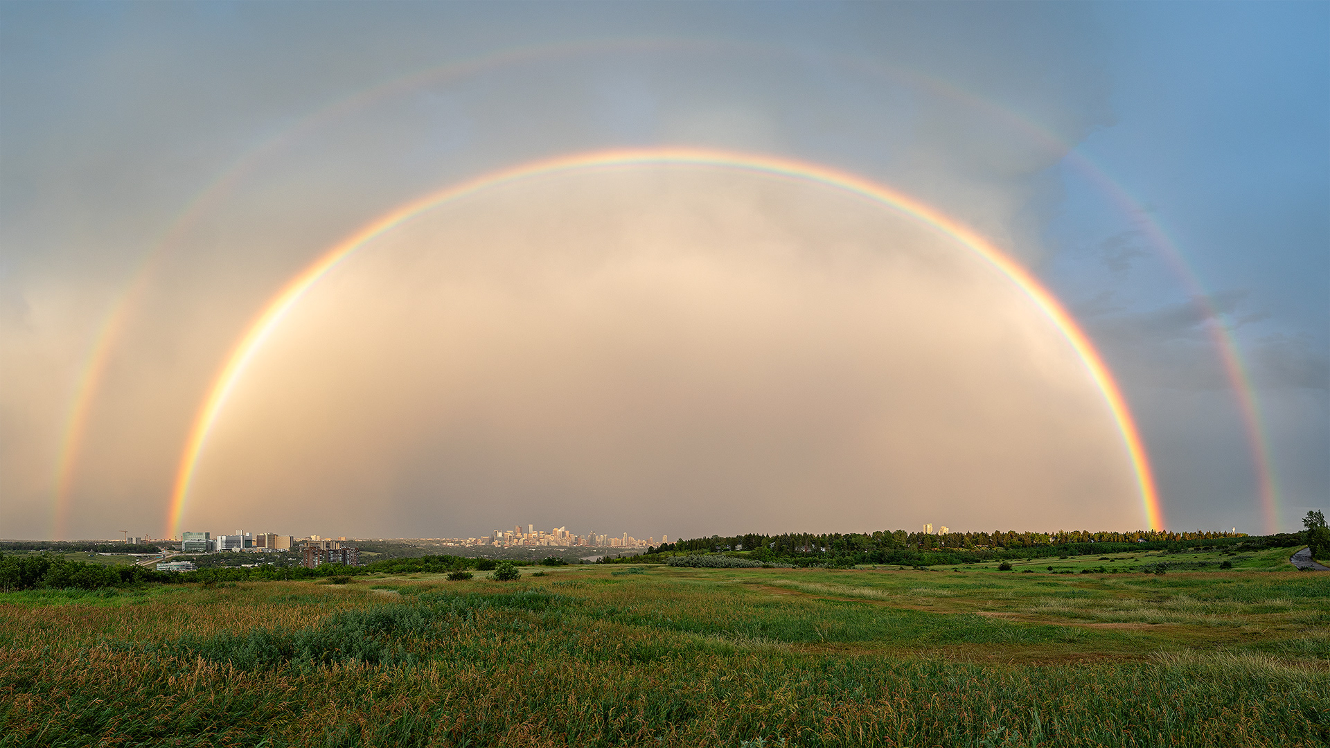 Double Rainbow at Sunset, from Edworthy Park, Calgary, AB