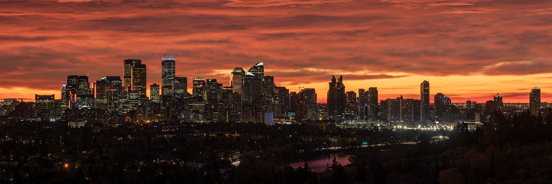 Panoramic Cityscape (pre sunrise) from Edworthy Park, Calgary, Alberta