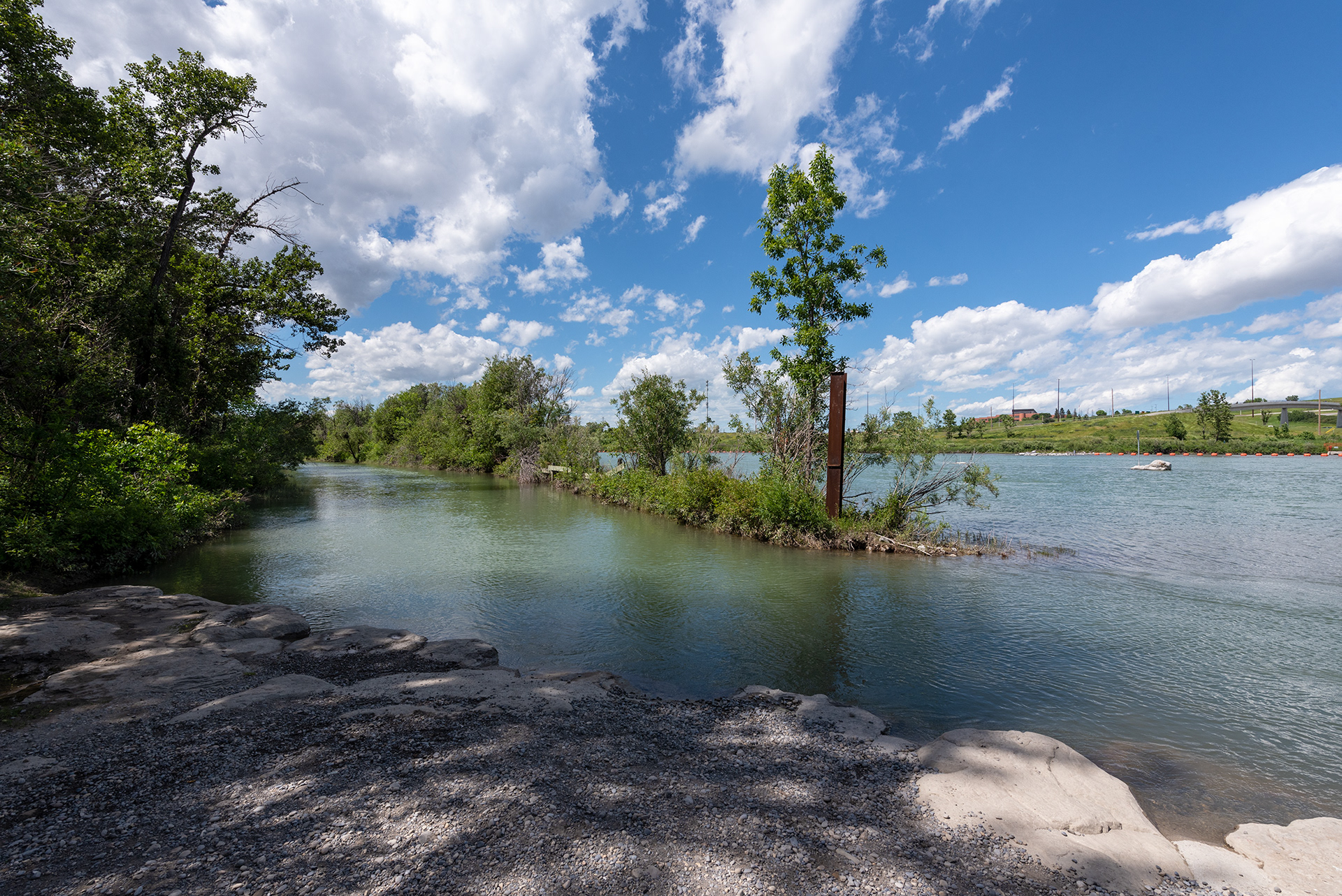 Upstream view of the Bow River from near the Harvie Passage Lookout, Calgary, Alberta