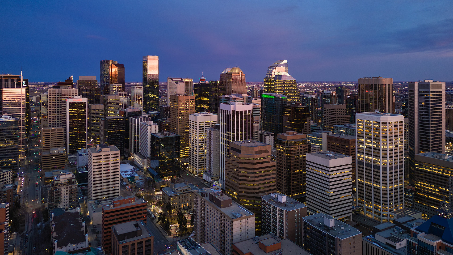 Photo of a portion of the Downtown Calgary skyline from near West Village, Calgary, AB - March 15th