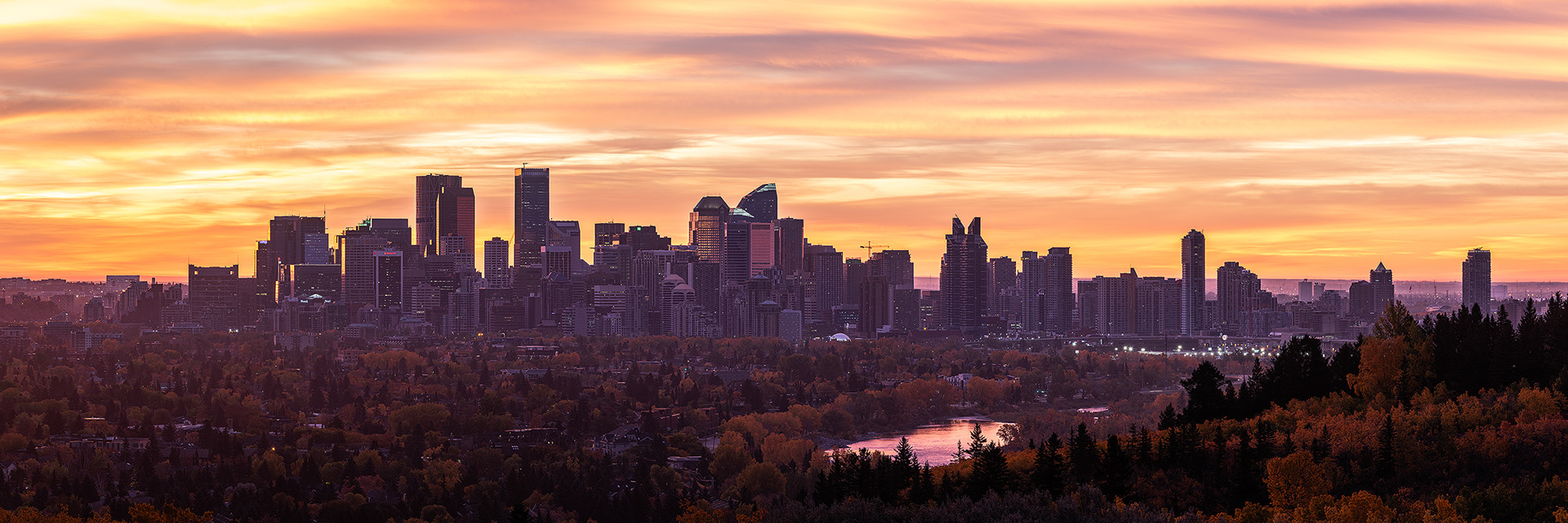 Panoramic Cityscape (pre sunrise) from Edworthy Park, Calgary, Alberta