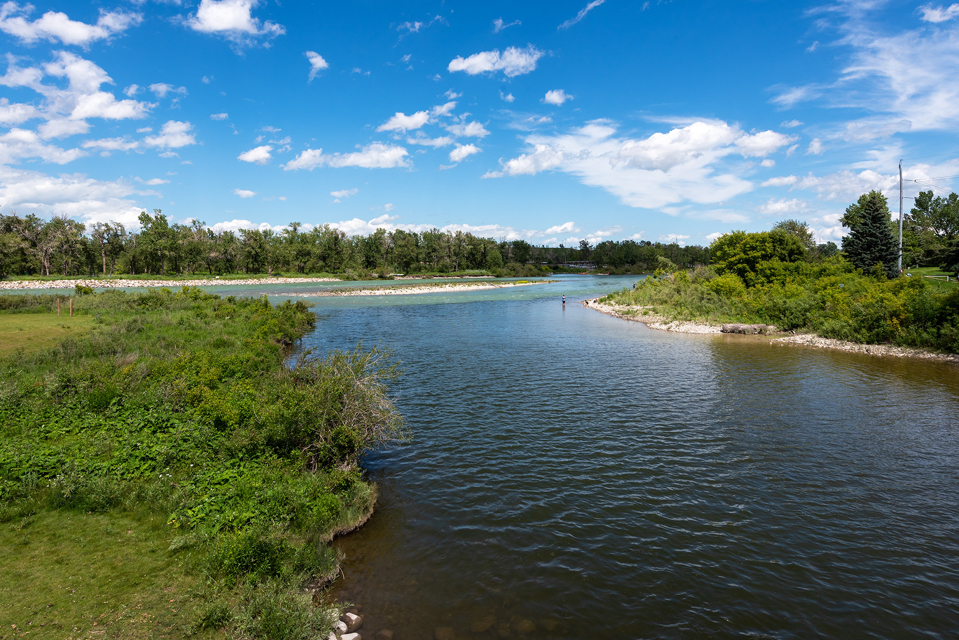 View of the Elbow River meeting up with the Bow River from the Elbow River Traverse, Calgary, Alberta