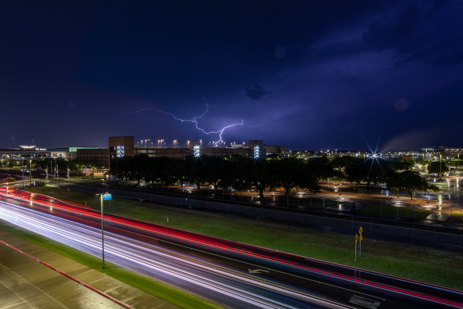Storms over Texas A&M's campus on the night of Thursday, April 20, 2023.