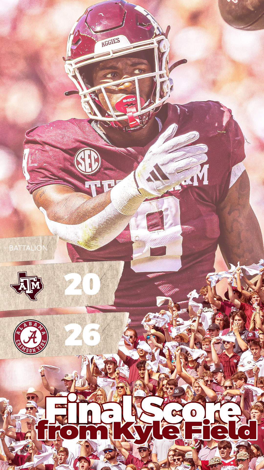 A score update social media design to make real time score update posts for The Battalion during Aggie Football games.