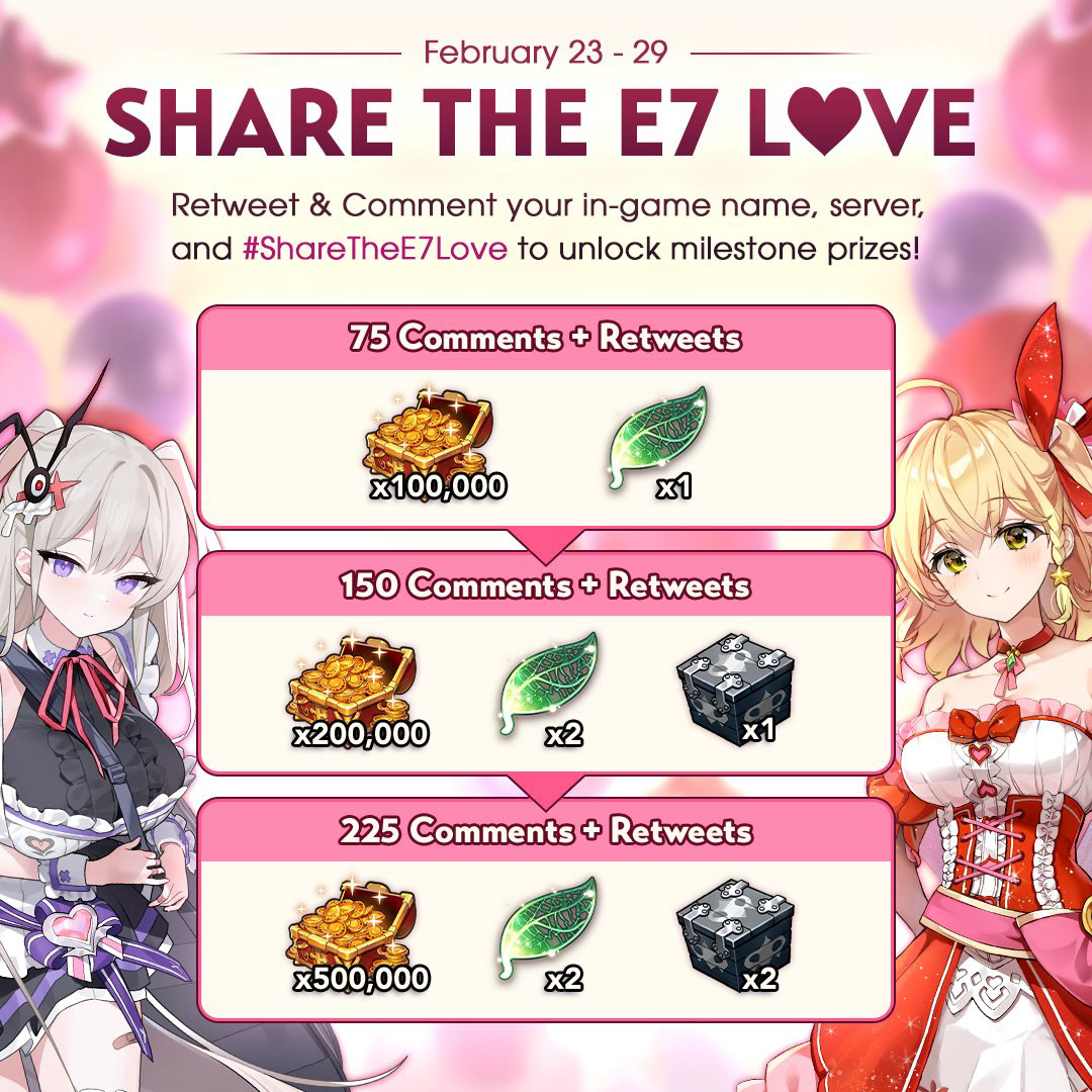 Valentine's Day event graphic showing milestones and prizes