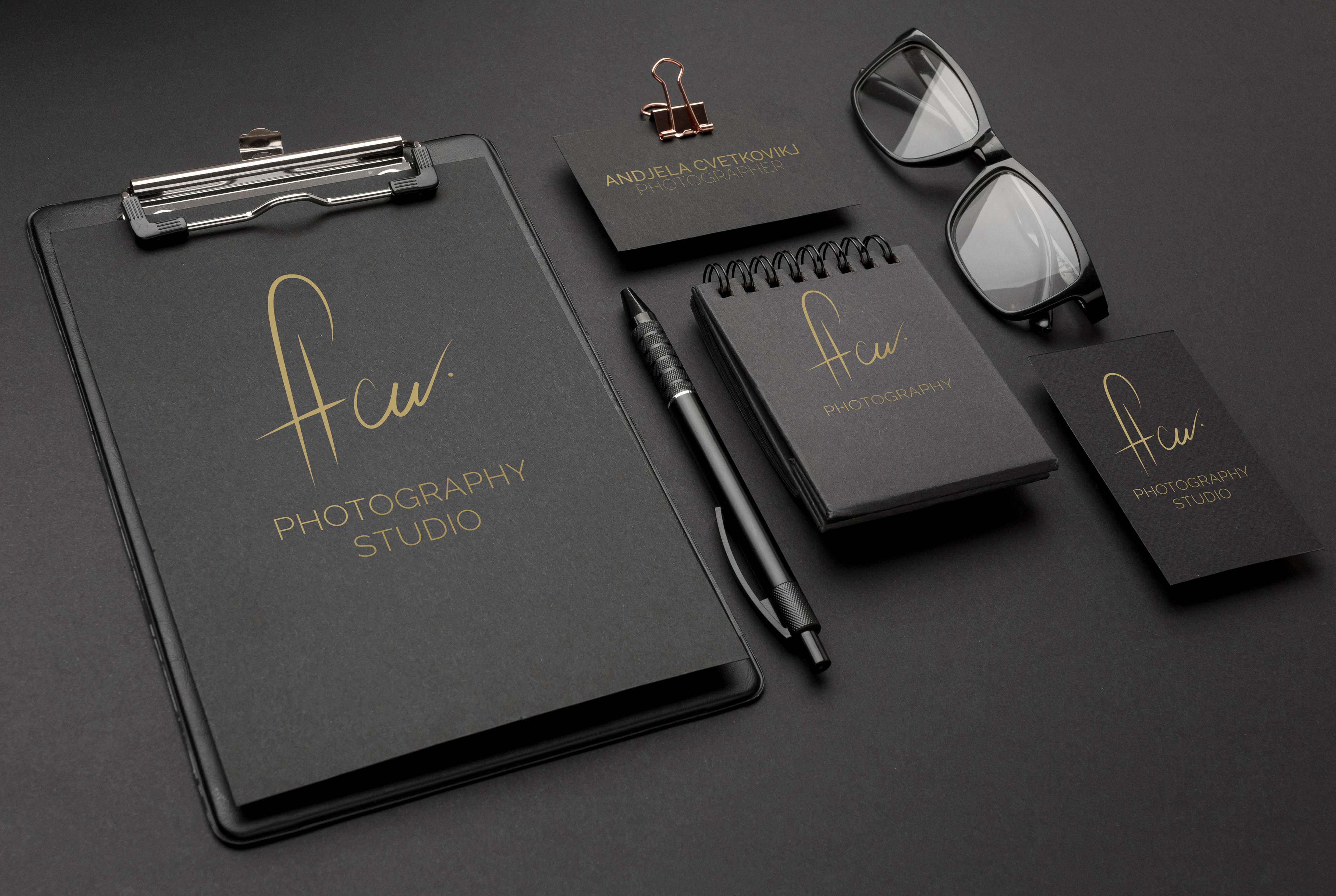 Black and gold variant of the logo and typography