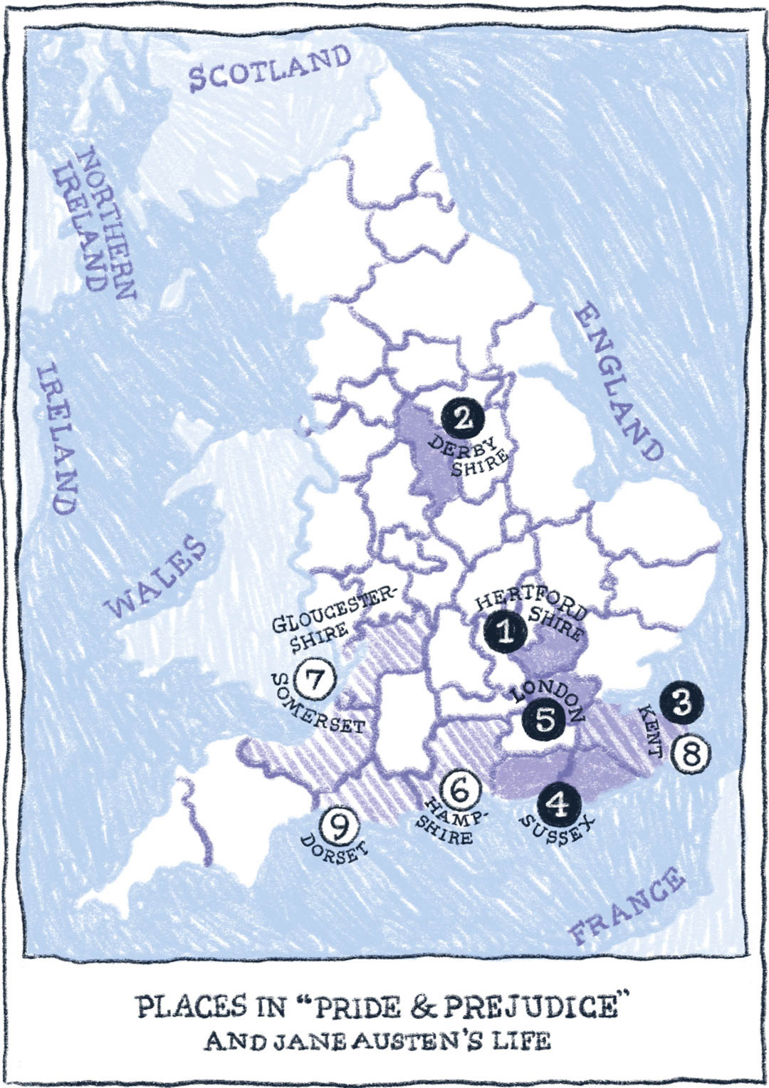 illustrated map of places in pride and prejudice and jane austen’s life