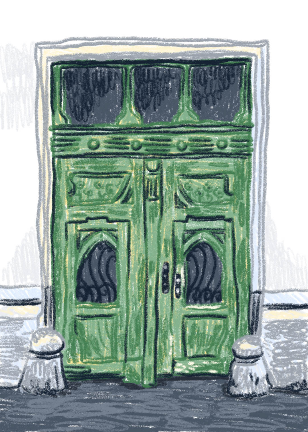 digital illustration of a beautiful door to an old apartment building in Graz by Bianca Gschlecht