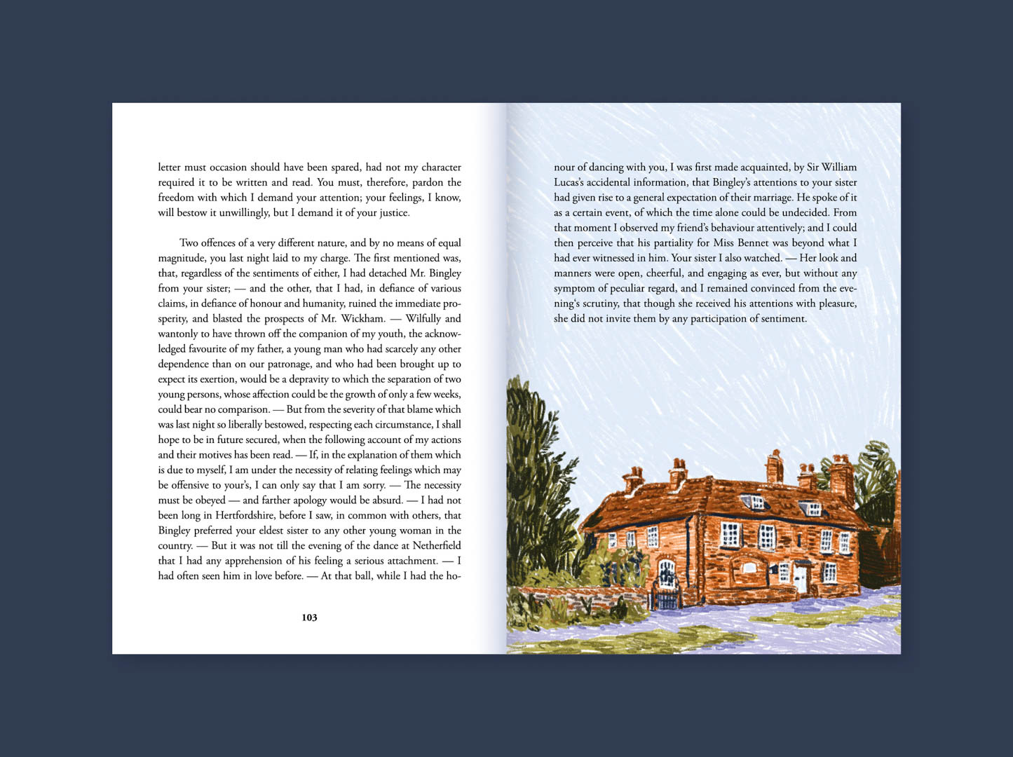 mockup showing illustration of Chawton House in Hampshire used in book