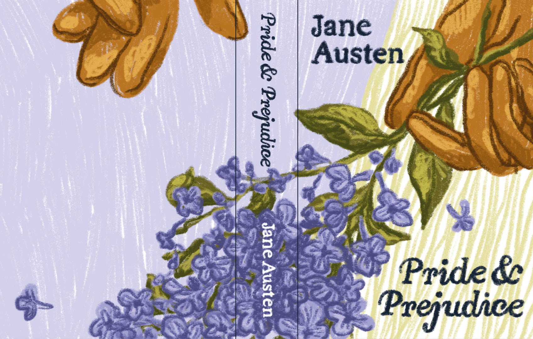 book cover for Pride and Prejudice with custom illustration and handlettering