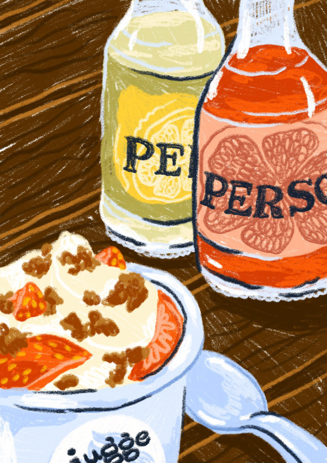 illustration of frozen joghurt and perso soda at juggebar in Helsinki, Finland. By Bianca Gschlecht