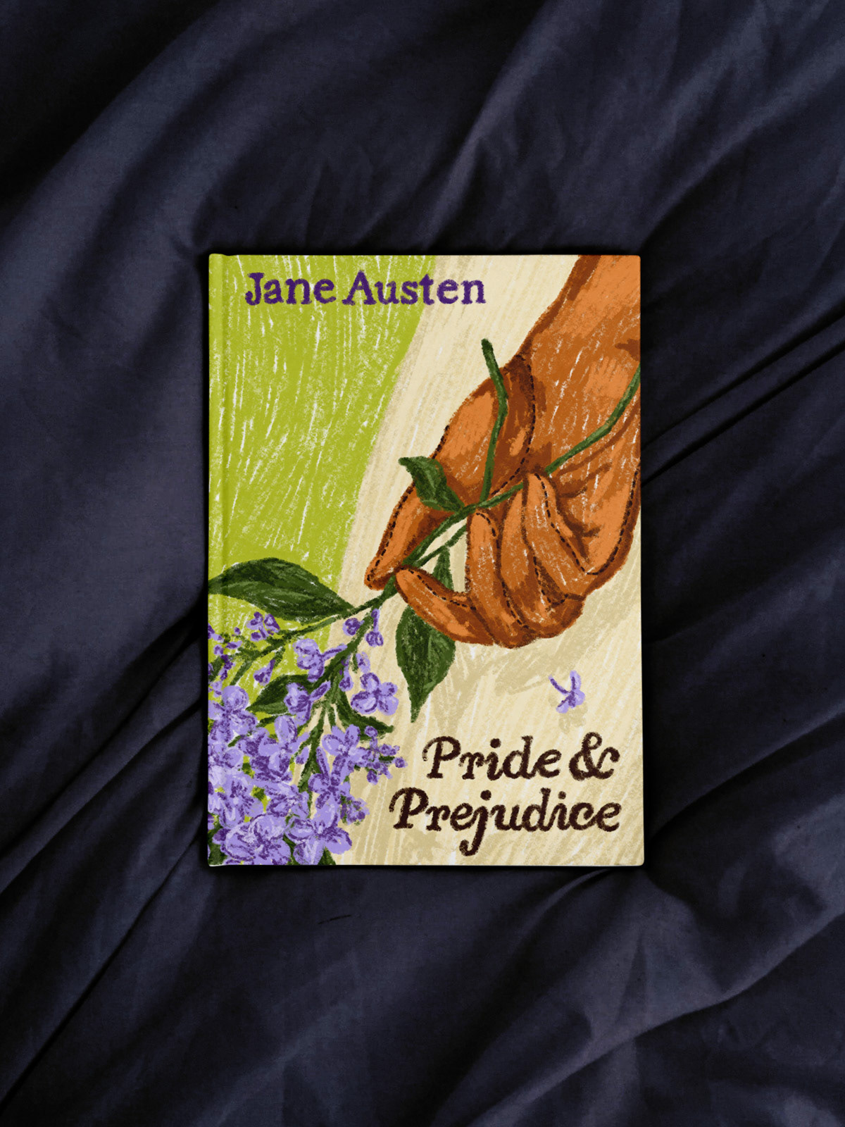 hardcover book with illustration and handlettering for Jane Austen’s pride and prejudice by illustrator bianca gschlecht