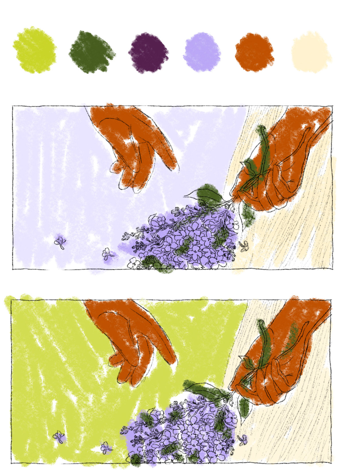 colour palette for cover illustration for jane austens pride and prejudice by bianca gschlecht
