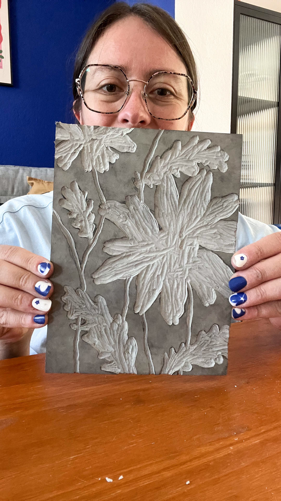 lino cut plate with my motif carved out