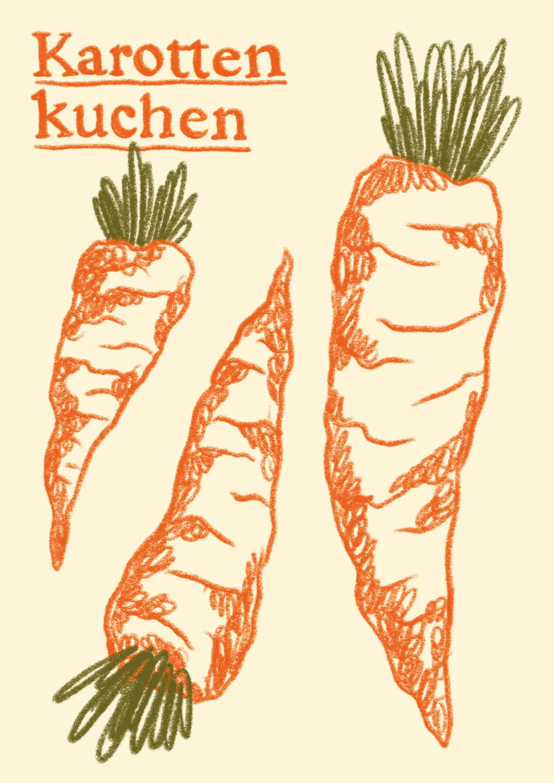 illustrated carrots and handlettering for carrot cake recipe book. Bianca Gschlecht