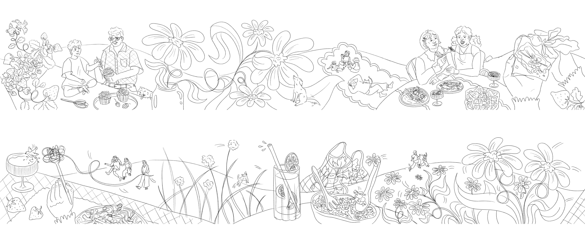 two sketches for a seamless shop window design for dm Drogeriemarkt