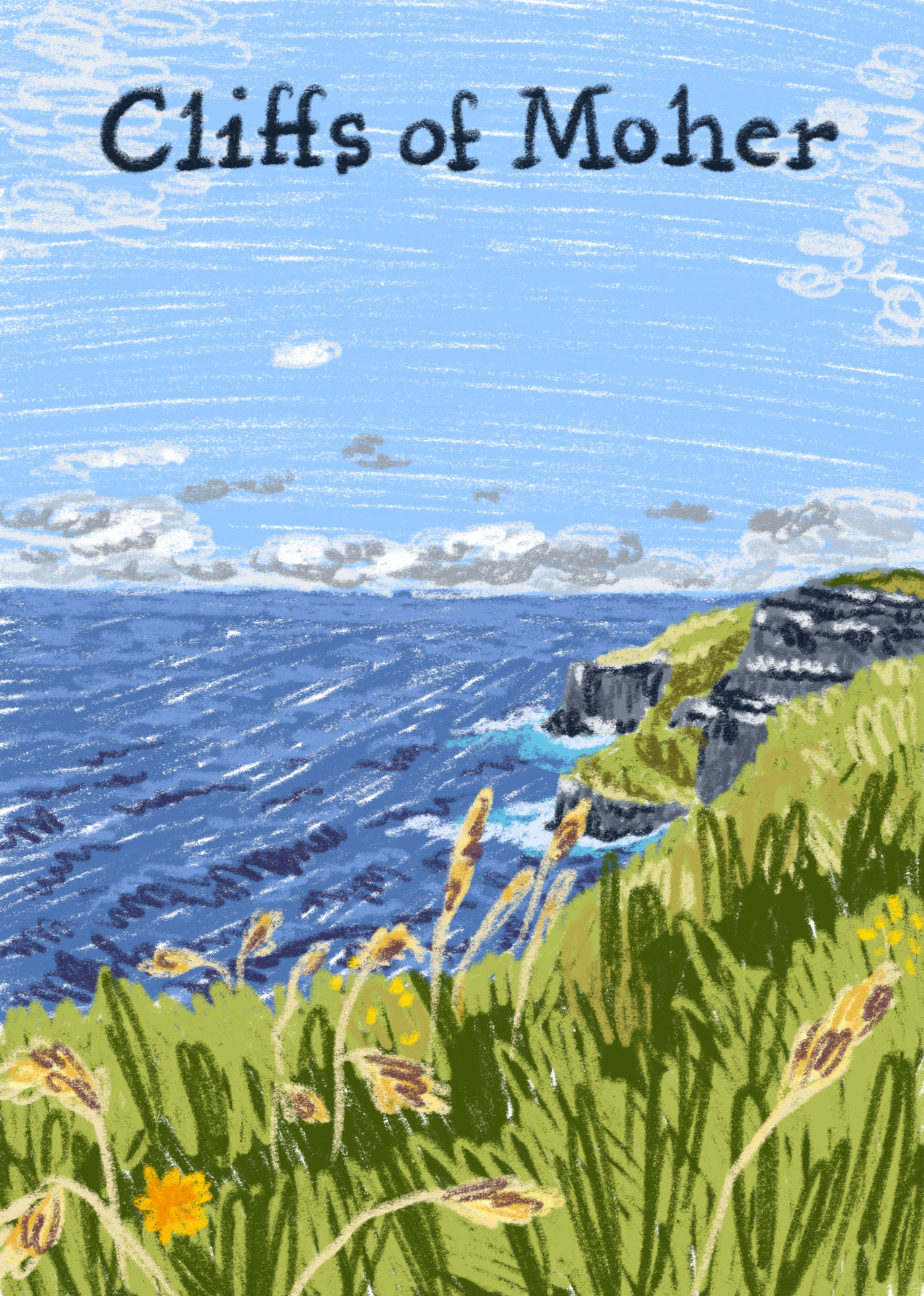 lifestyle illustration showing the view at the Cliffs of Moher in Ireland by Bianca Gschlecht