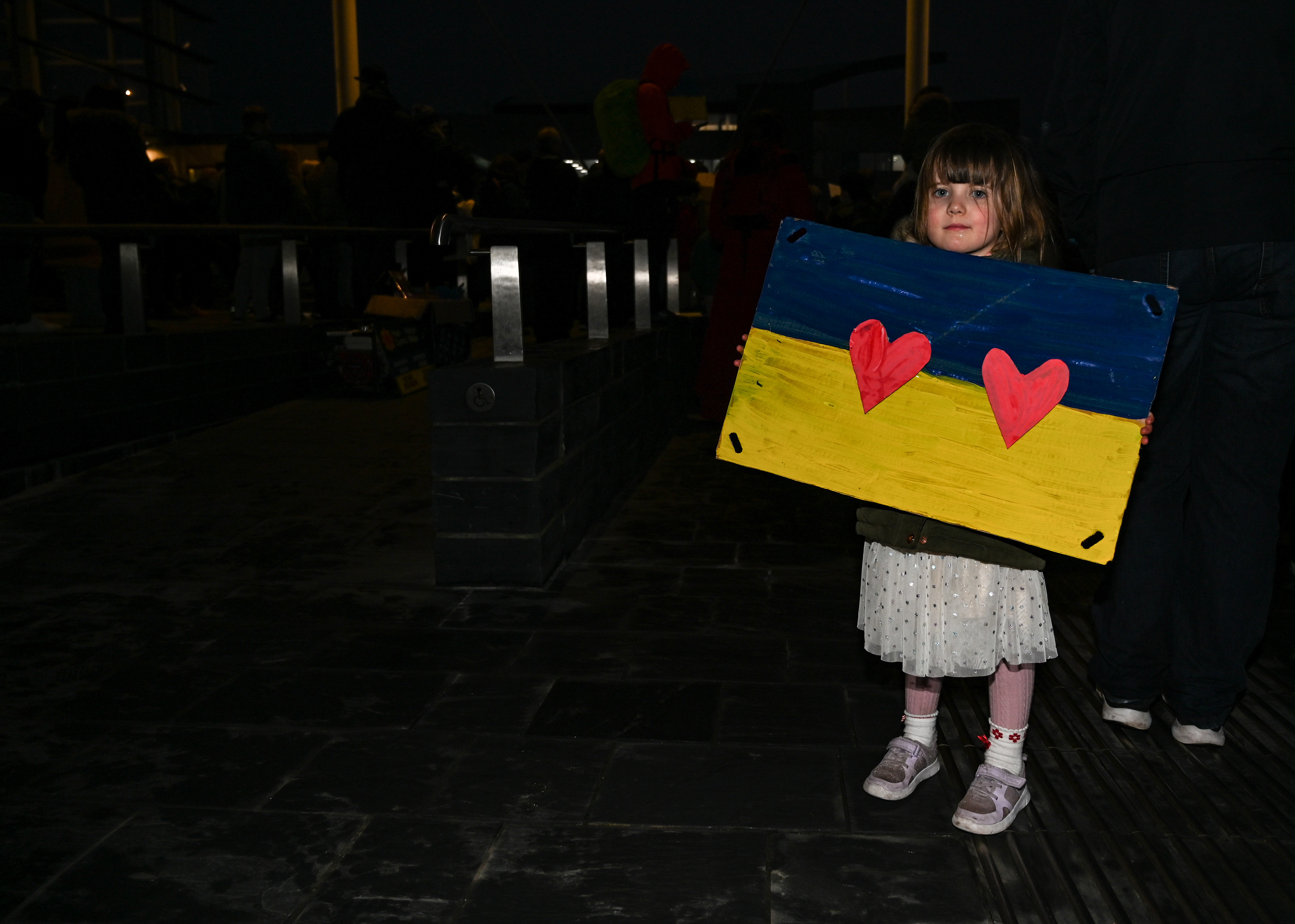 28th February 2022, Cardiff, Senedd, South Glamorgan, Wales, UK. People gathered in Cardiff Bay next to Welsh Senedd to protest against "Russian occupation". On 24th of February Russia launched its attack on Ukraine. Photo © Karolina Król 28/02/2022