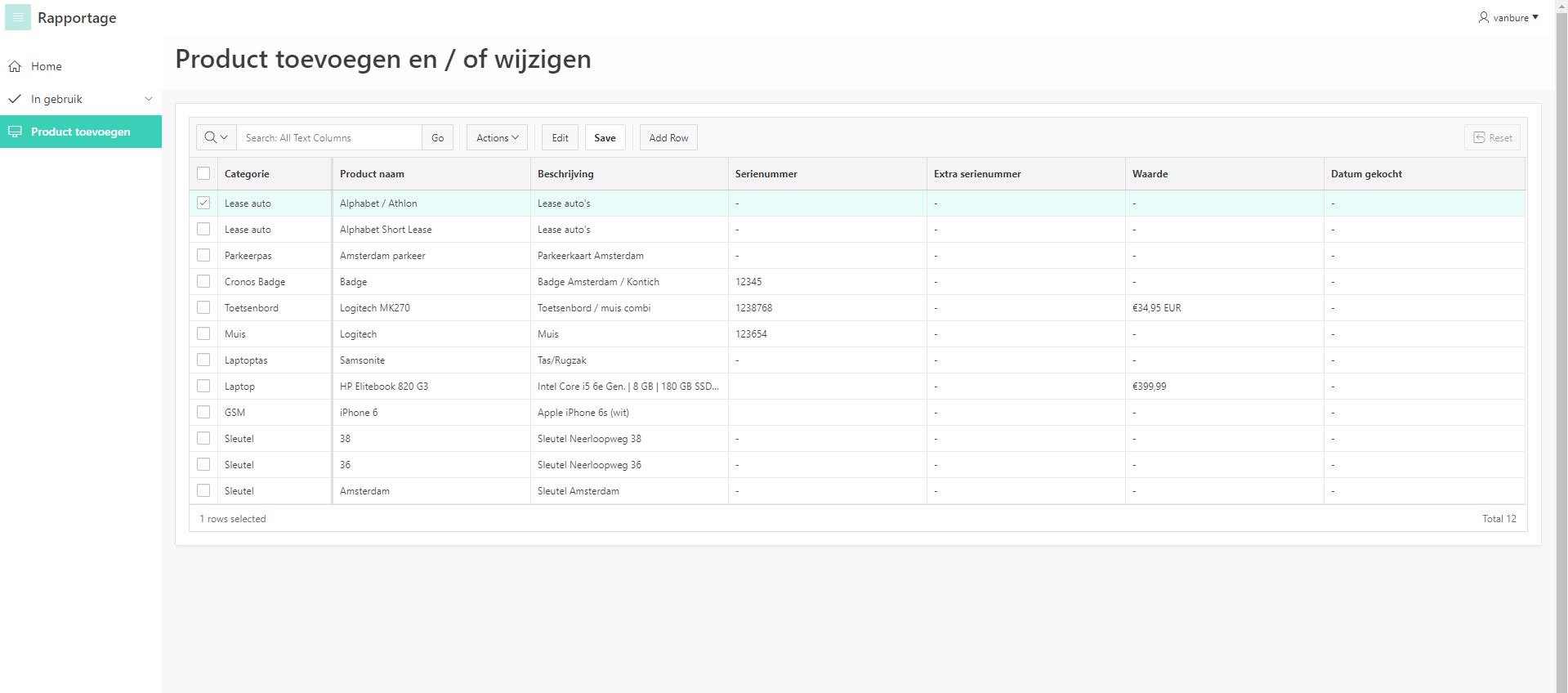 Adding products and / or change them. Example app in APEX
