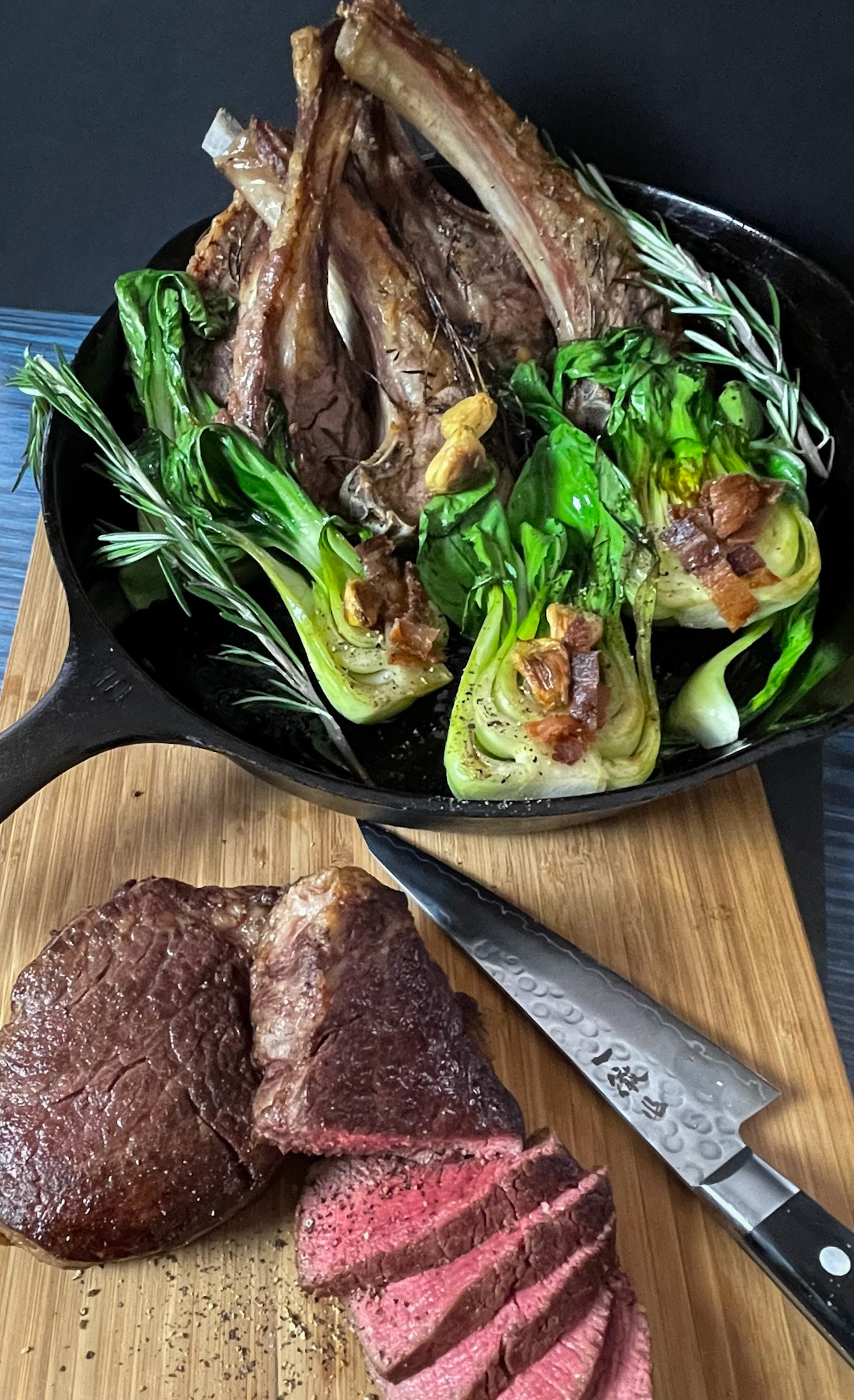 Culinart Photography, food photography in DMV, food styling, restaurants, Grilled steak and lamb shops bok choi