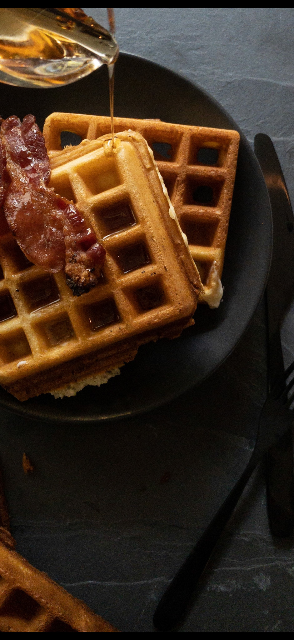 Culinart Photography in the DMV, food photography, food styling, dark and moody waffles