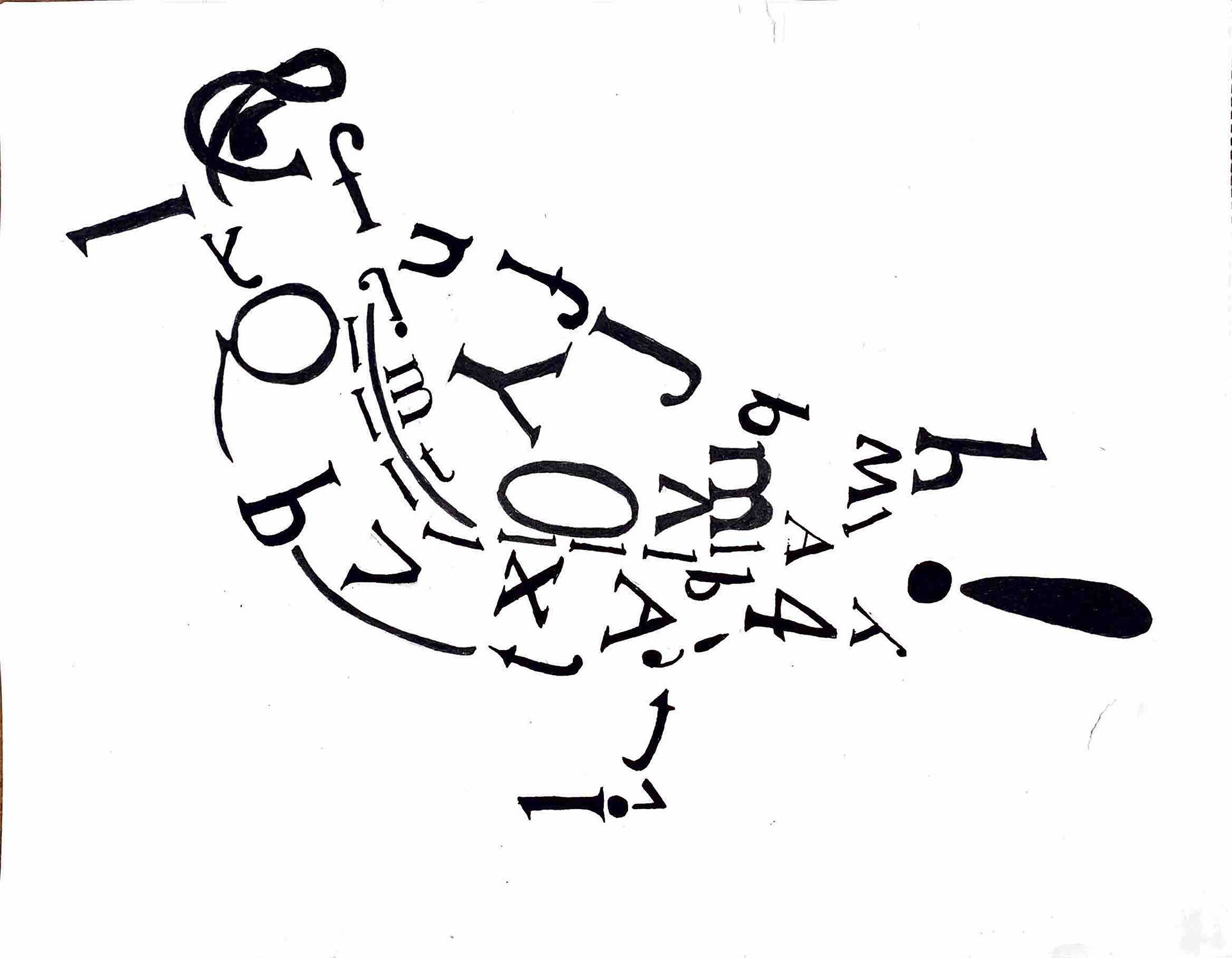 "Typography Bird" (Ink Pen)