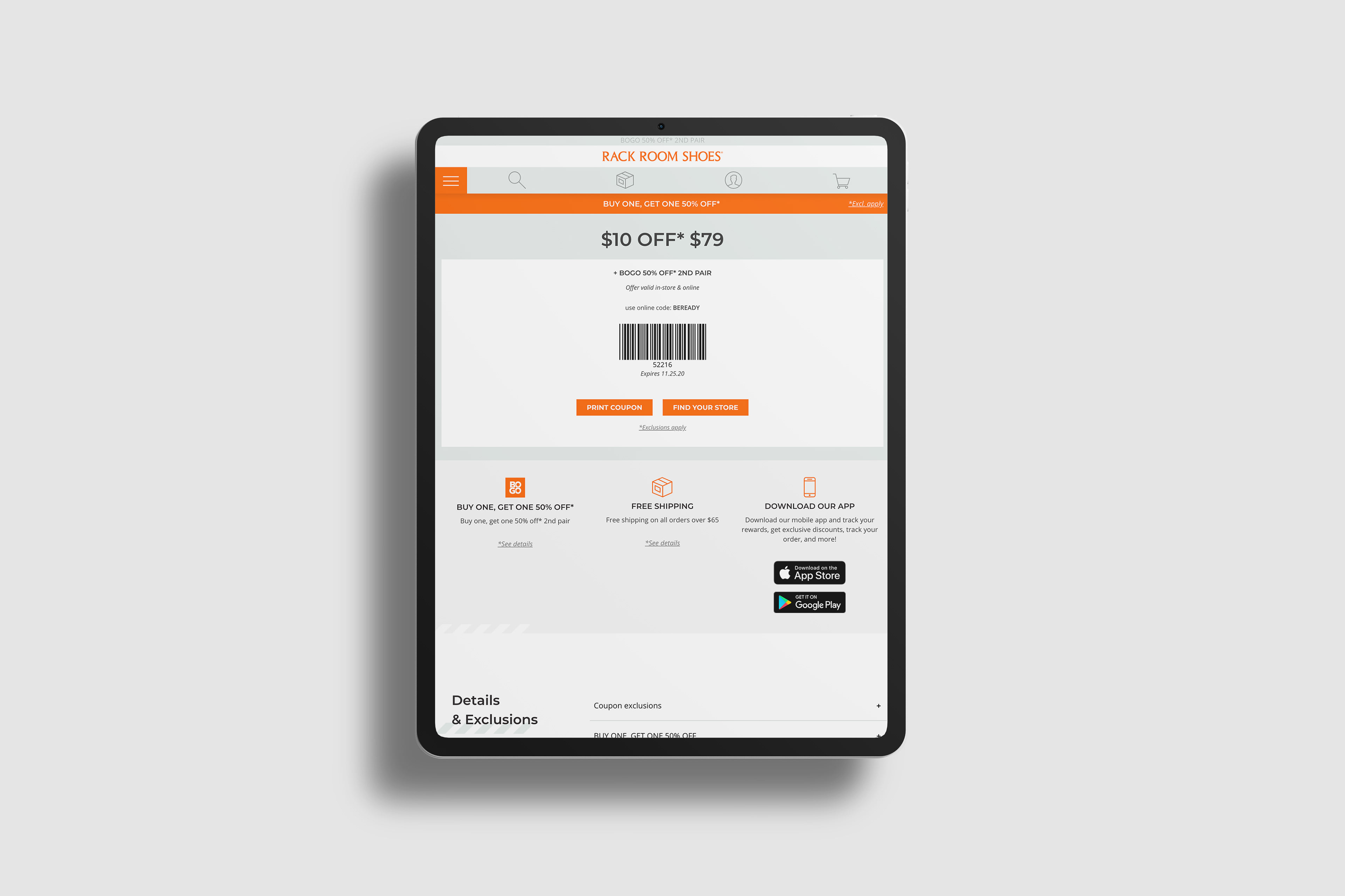 coupon page in broader view