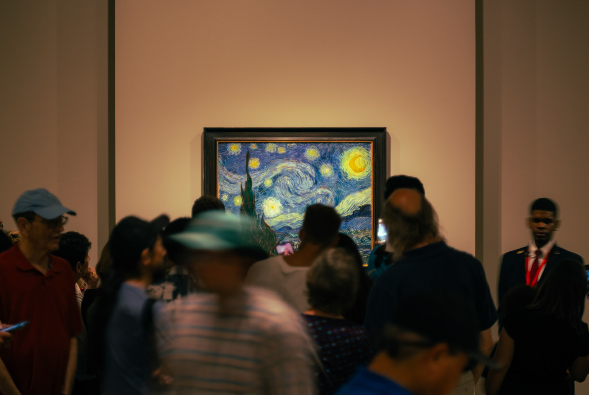 A crowd gathers in front of Van Gogh's starry night painting at the Metropolitan Museum of Art in New York City on August 18th, 2023. Considered to be Van Gogh's magnum opus, Starry Night receives over three million visitors a year.