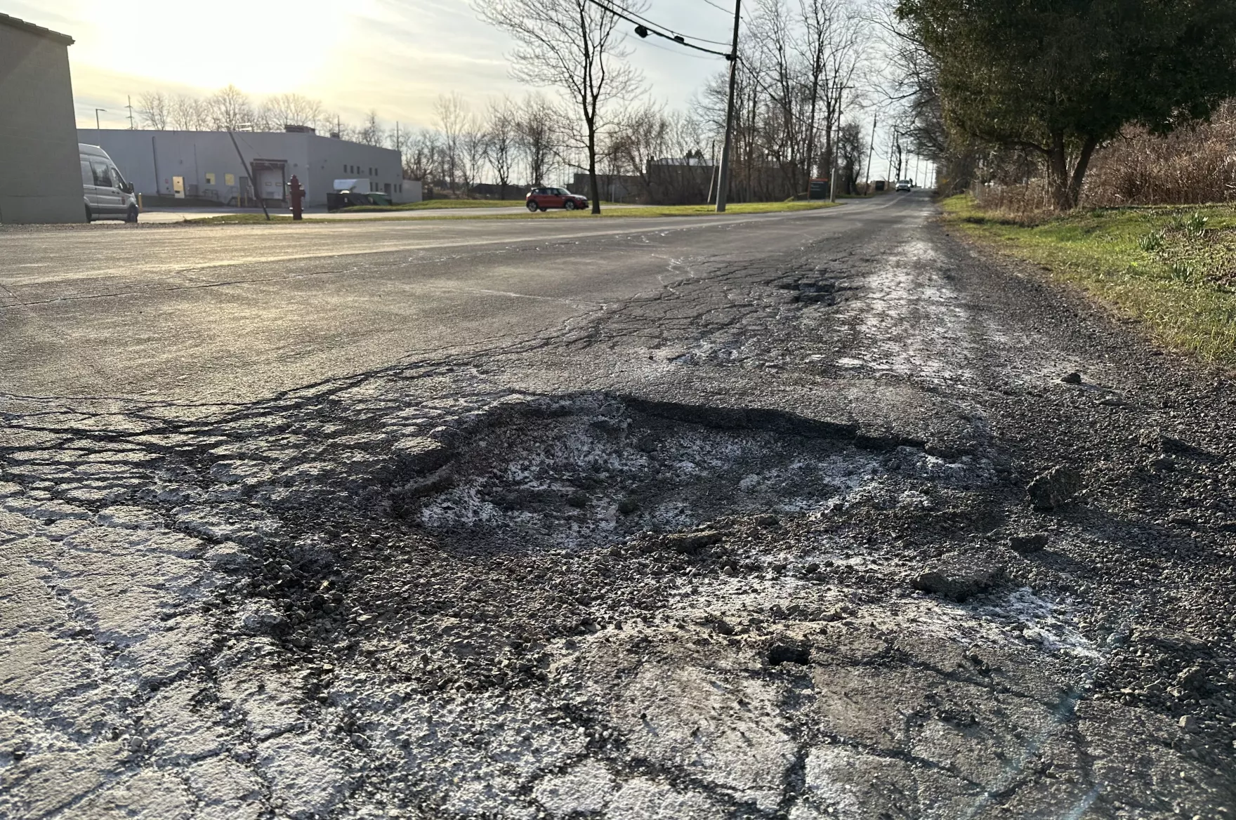Big pothole in the road