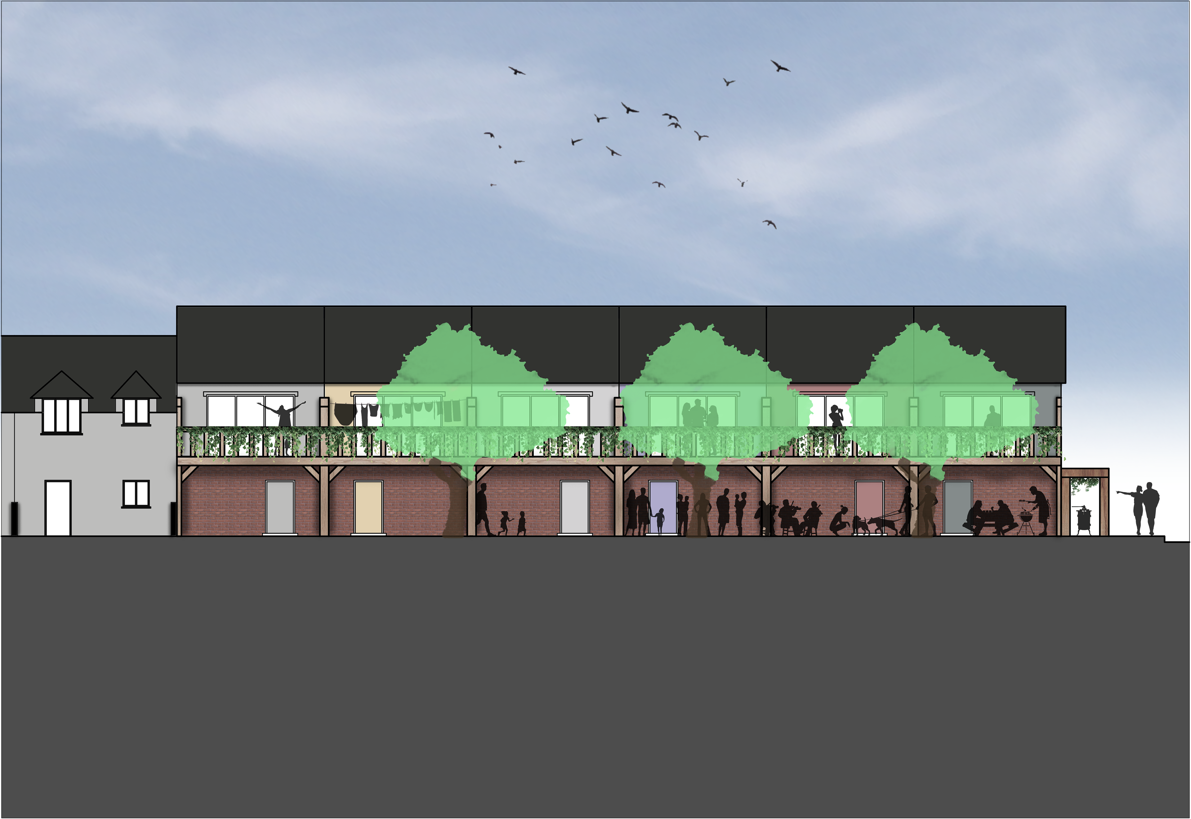 South-West Elevation w/ Trees