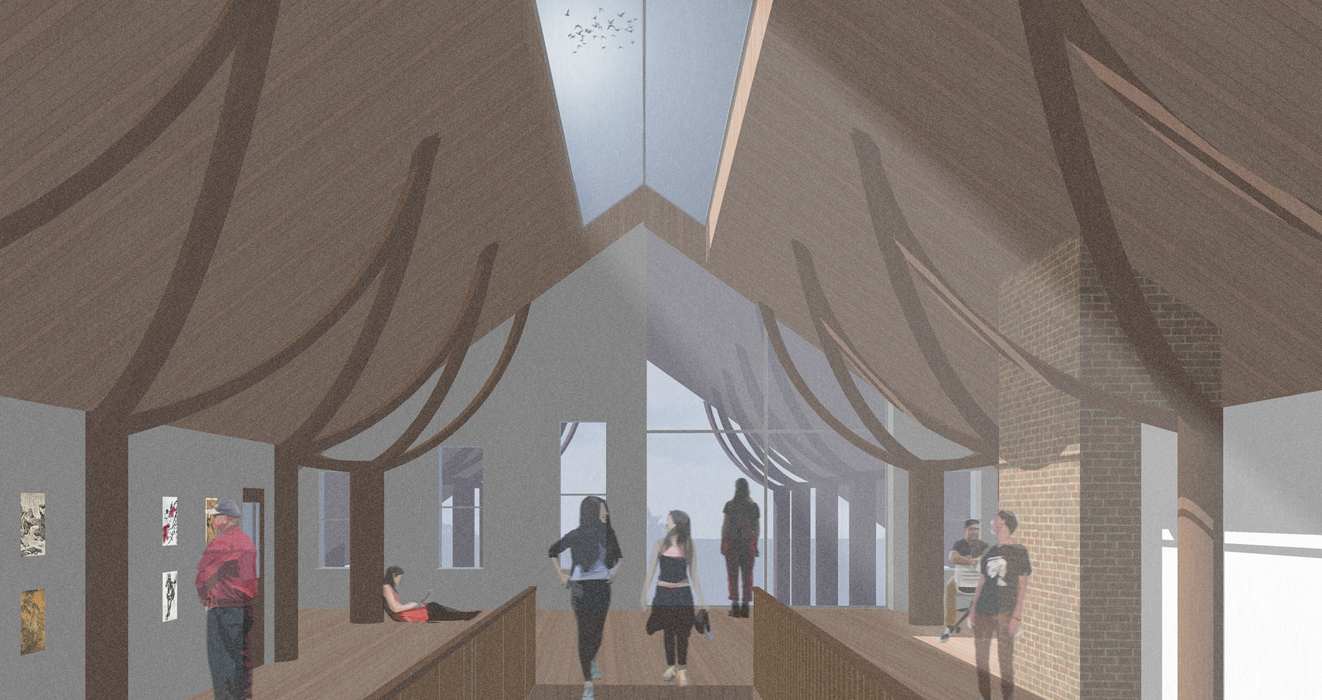 Interior 2nd floor view demonstrating use of materials and structure