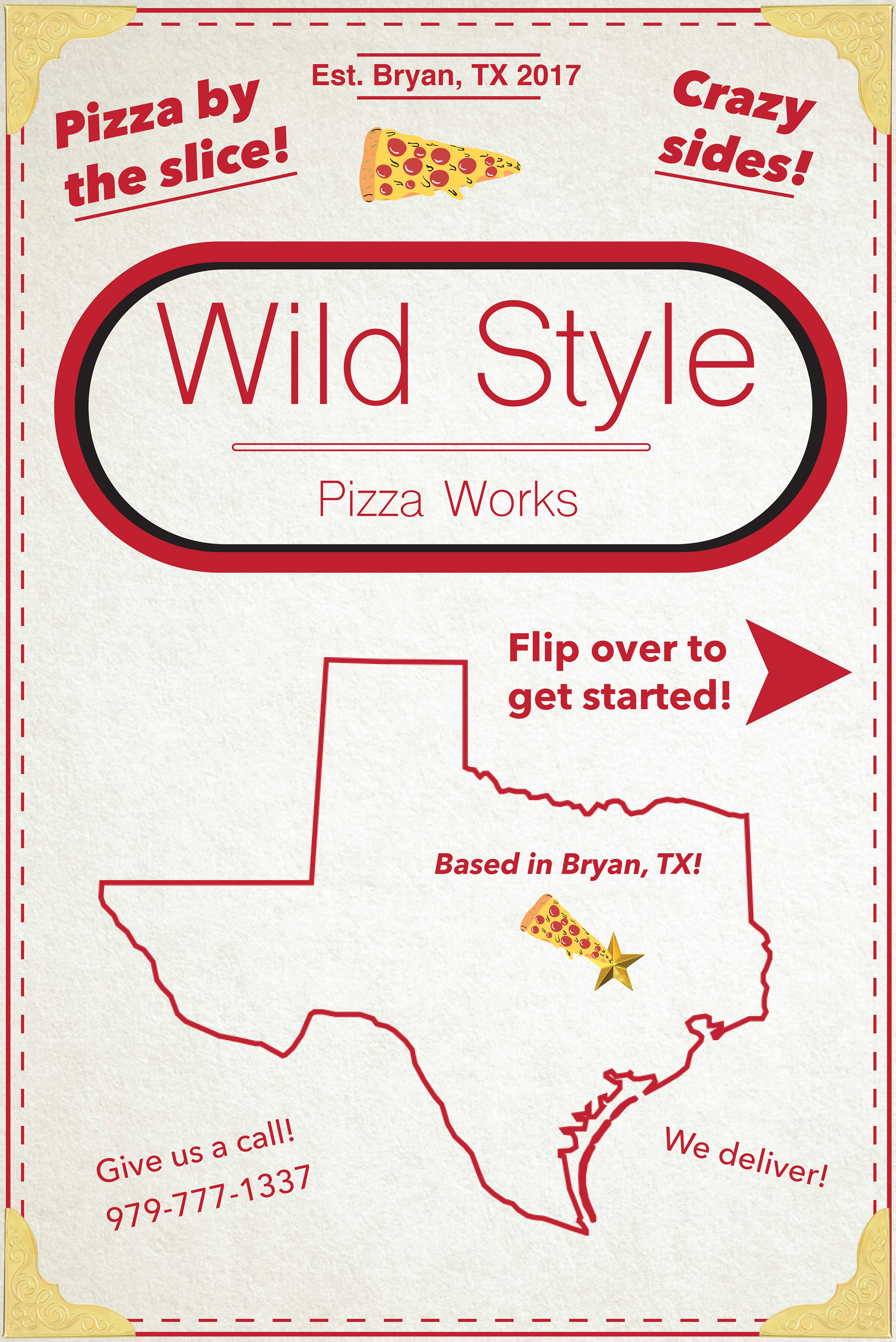 Pizza company artwork for the front of a menu.